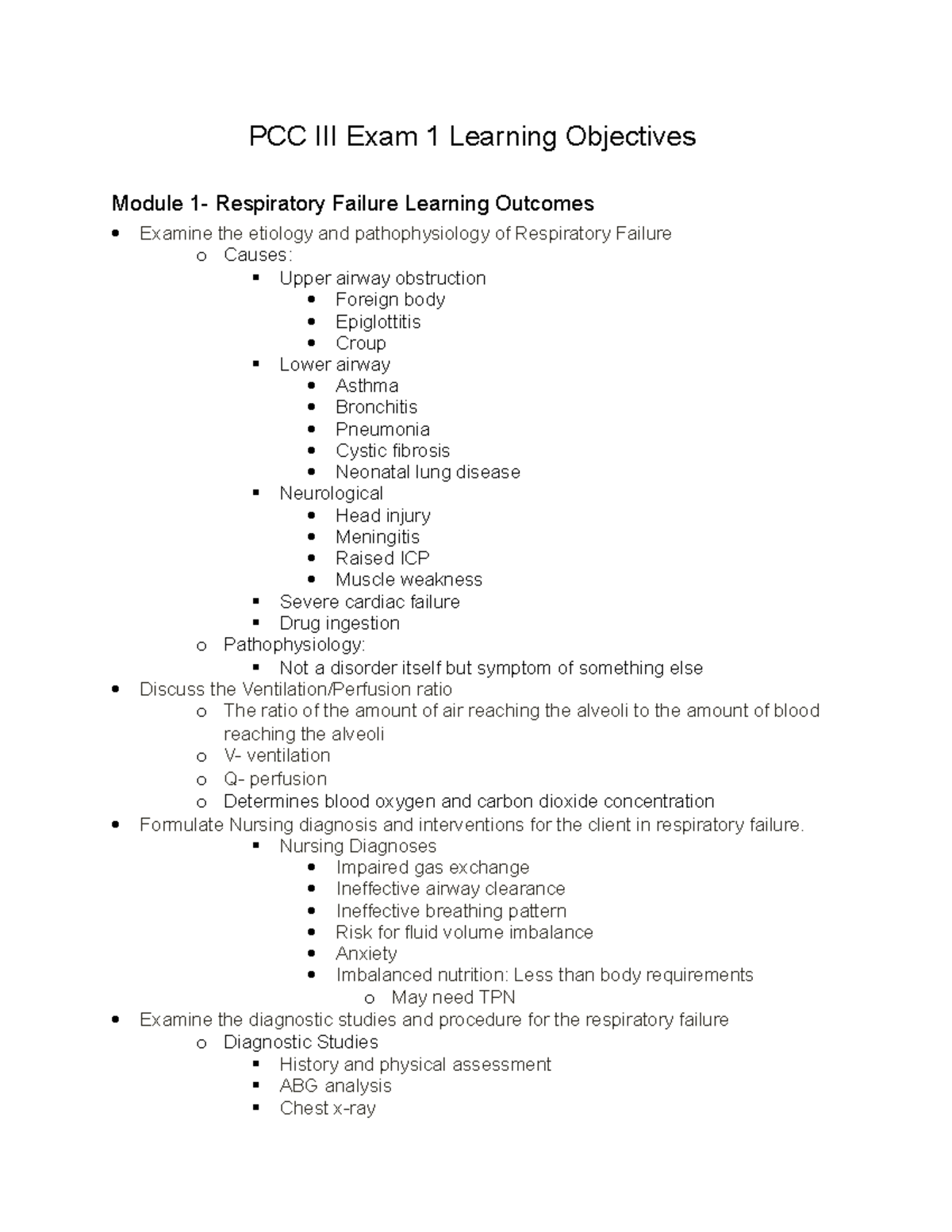 PCC III Exam 1 Learning Objectives - PCC III Exam 1 Learning Objectives ...