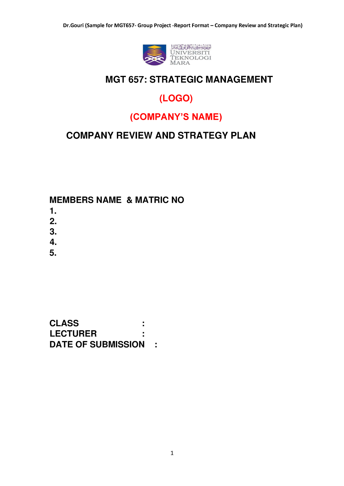 Mgt657 - Report guideline - MGT 657: STRATEGIC MANAGEMENT (LOGO ...