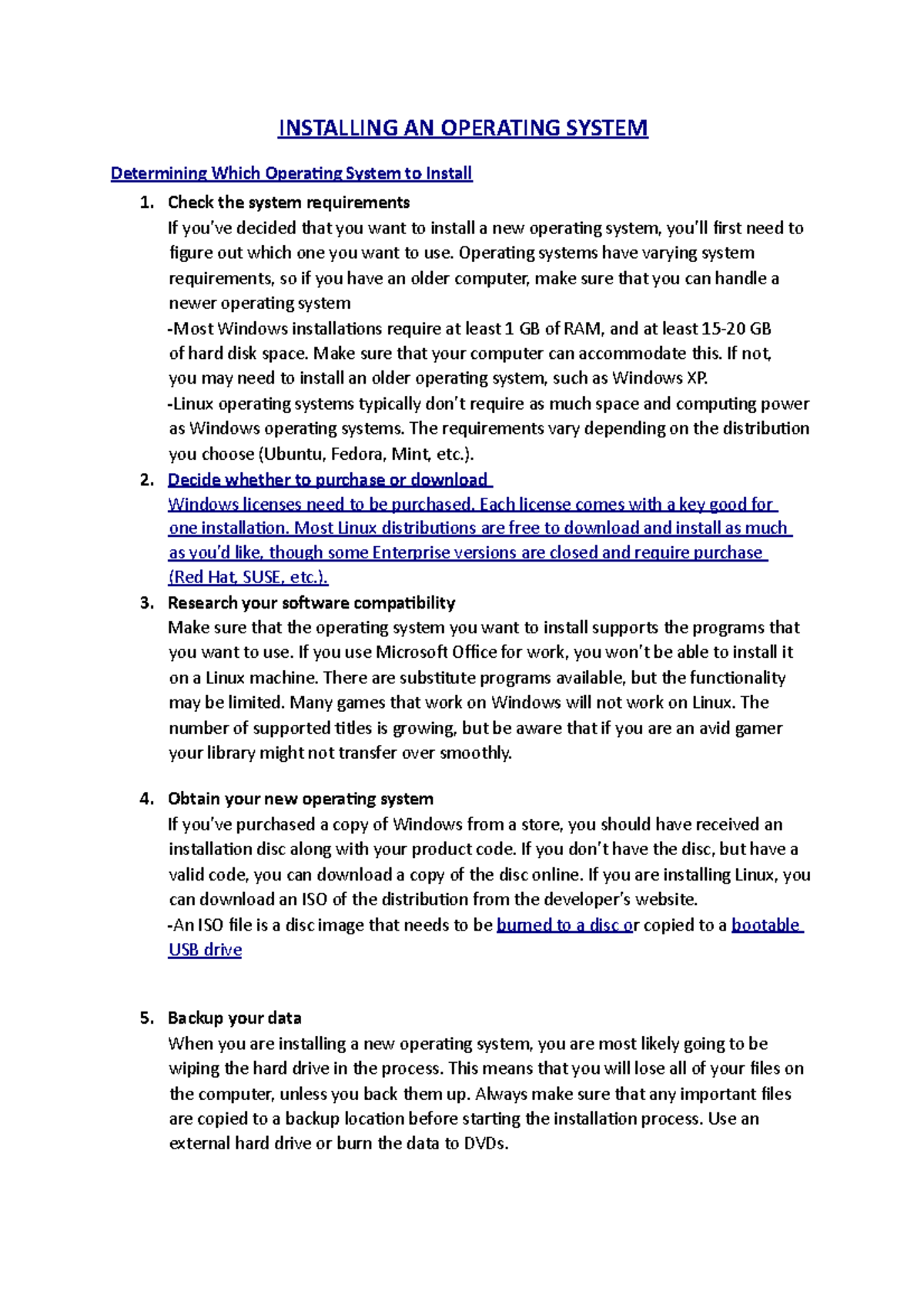 Installing AN Operating System - INSTALLING AN OPERATING SYSTEM ...