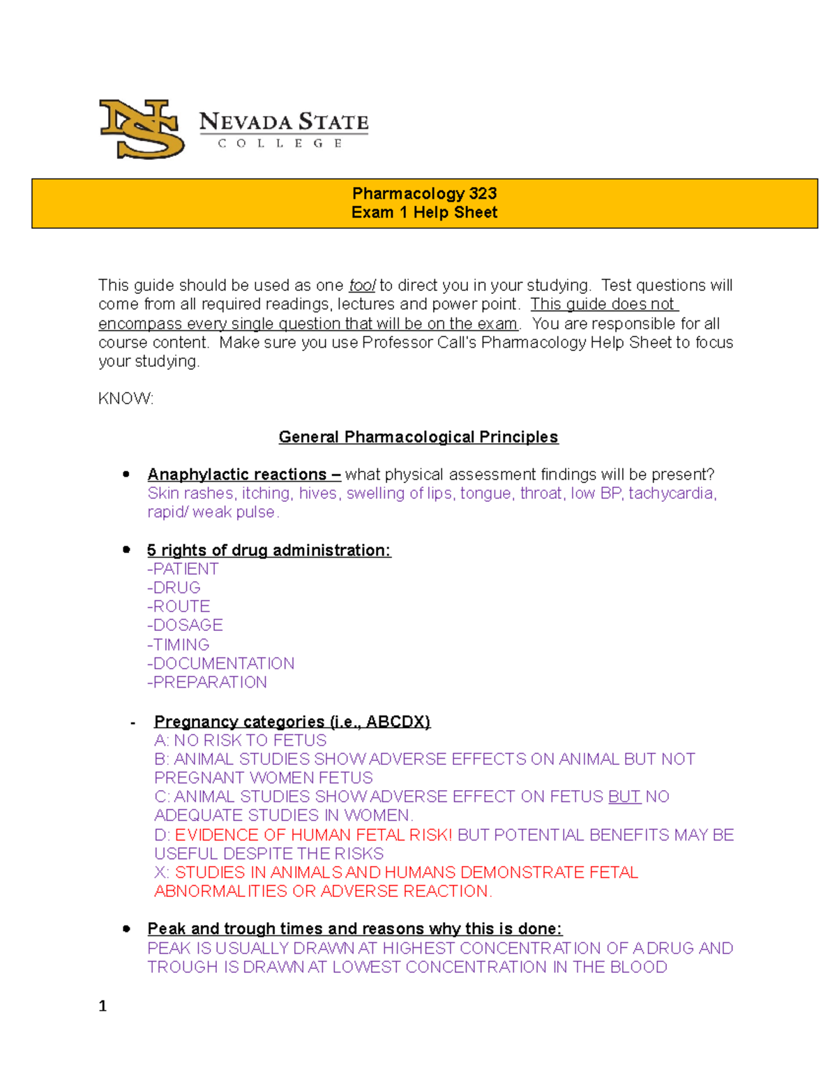 Pharmacology EXAM 1 Study Guide - This guide should be used as one tool ...