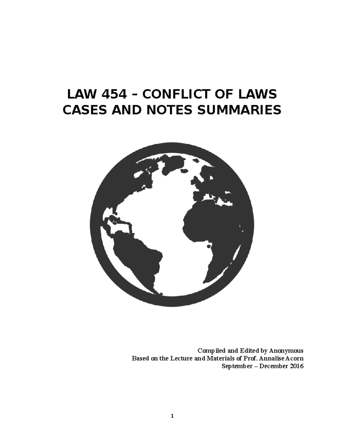 5++Conflict+CANs notes LAW 454 CONFLICT OF LAWS CASES AND NOTES