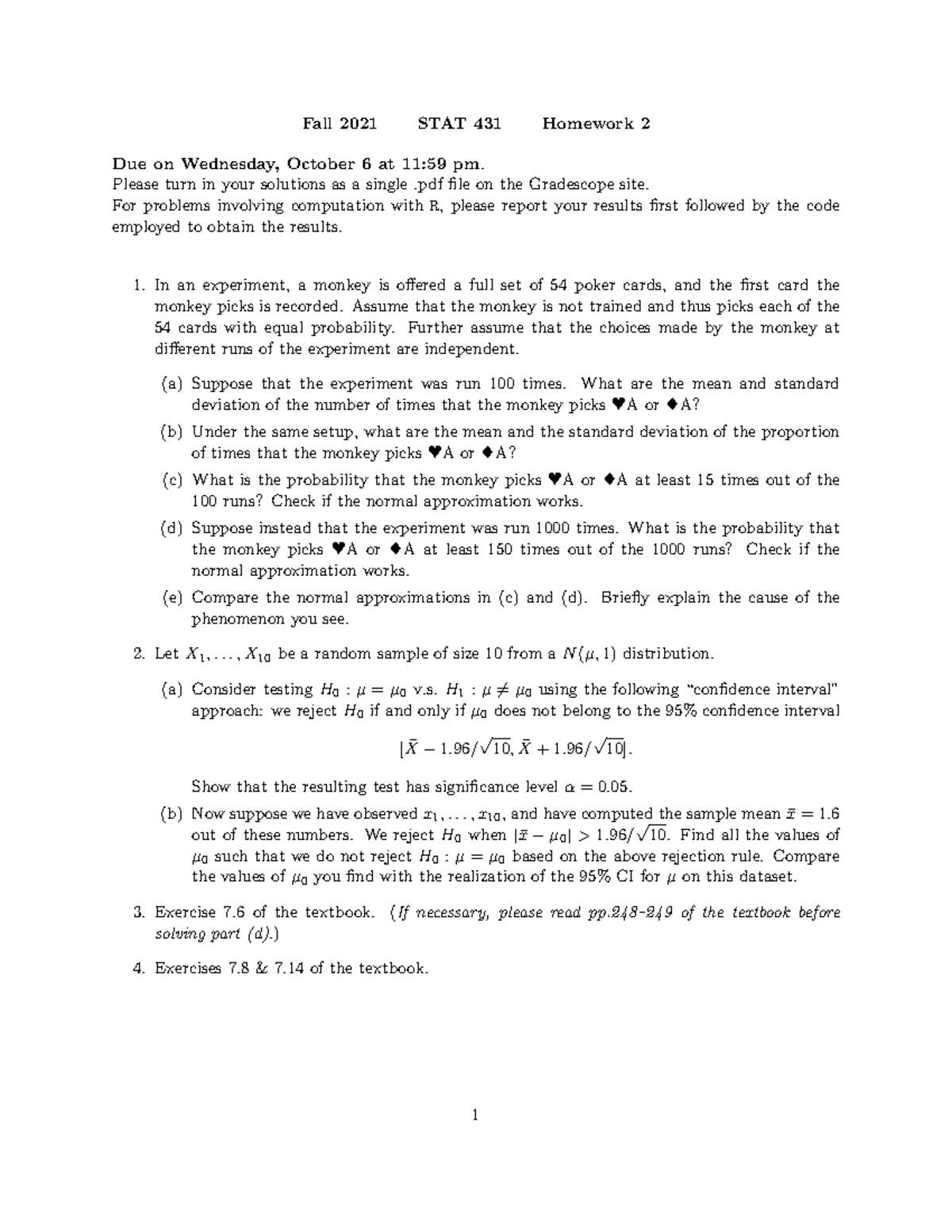 Hw2 - homework - Fall 2021 STAT 431 Homework 2 Due on Wednesday ...