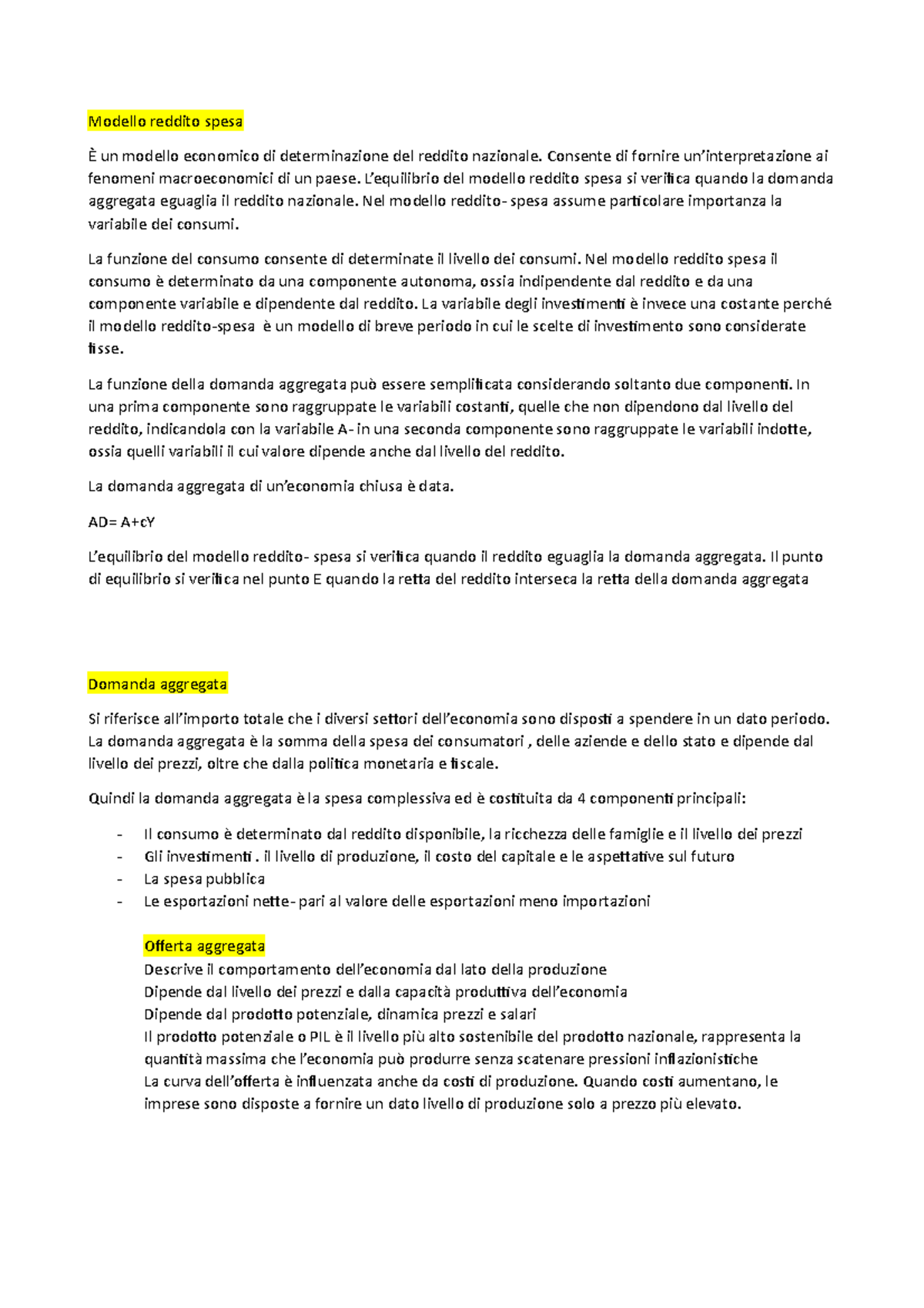 Economia Esame Riassunto Modello Reddito Spesa Un Modello Economico Di Determinazione Del