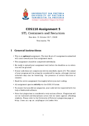 48916733 - Cos 110 tutorial 5 test - COS110 (Program Design ...