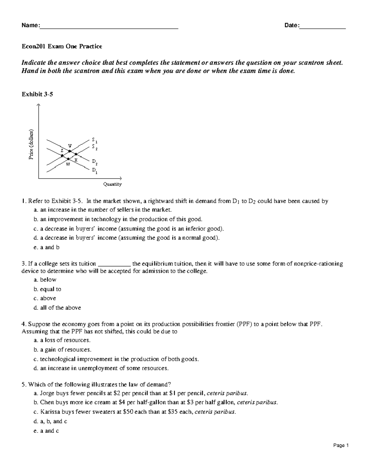 Econ201ex1practice(F2016 ) - Name: Date: Econ201 Exam One Practice ...