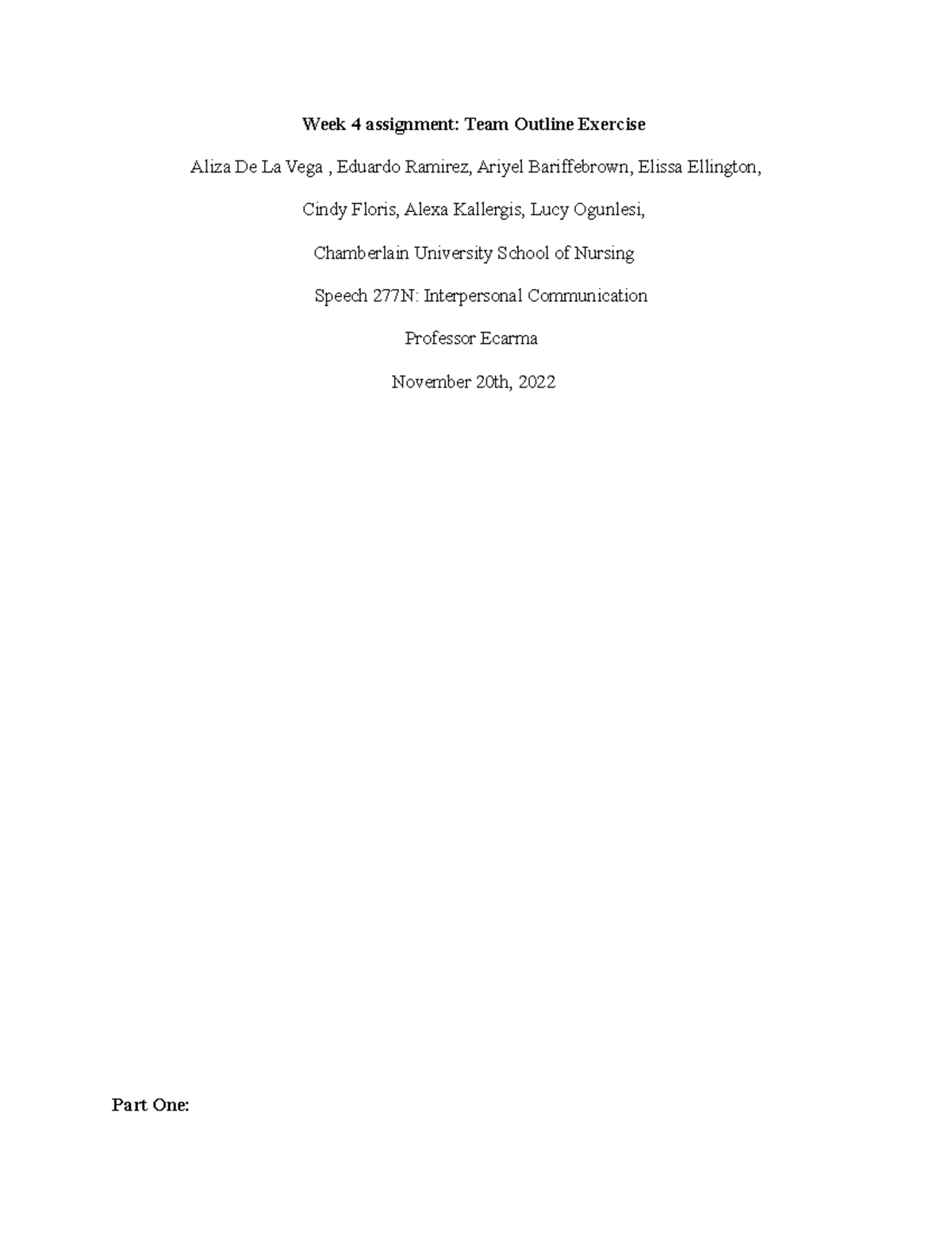 Week 4 assignment Team Outline Exercise - Week 4 assignment: Team ...