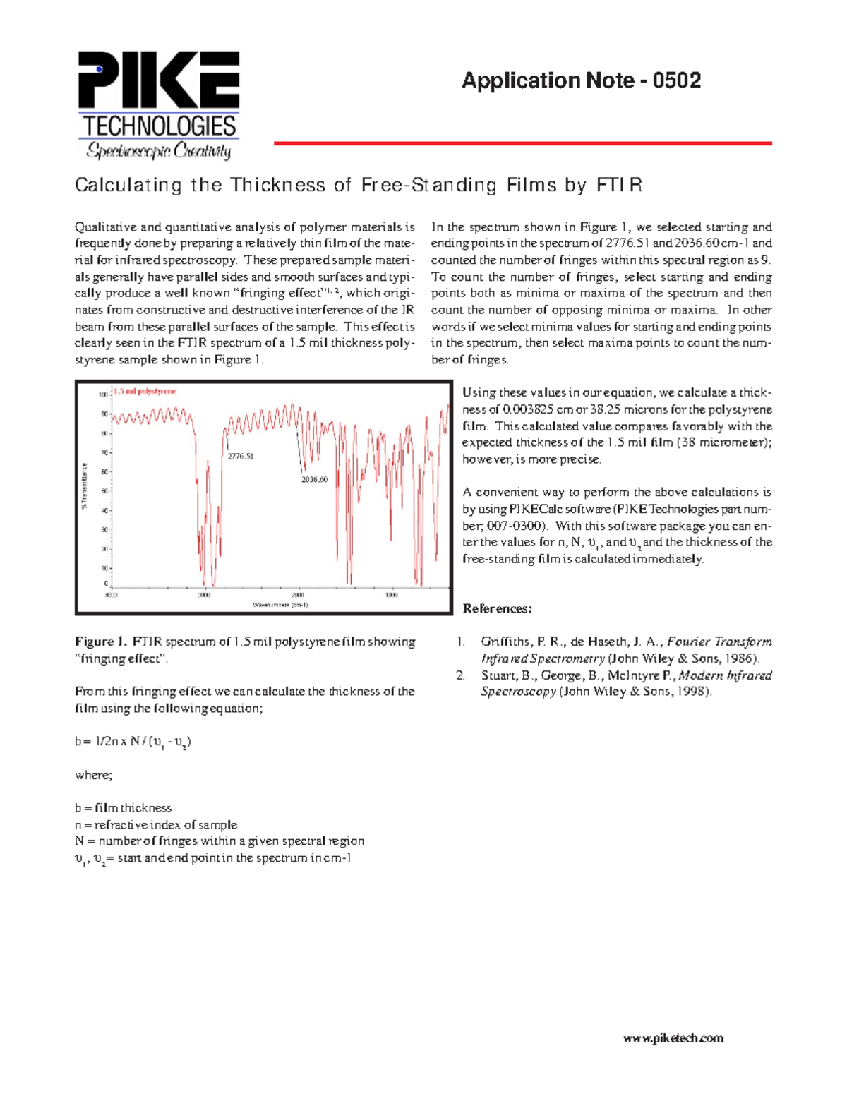 Calculating ThicknessFree Standing Filmsby FTIR Calculating the
