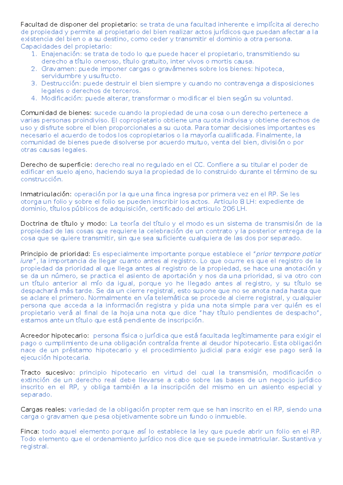 Facultad de disponer del propietario - Capacidades del propietario: 1 ...