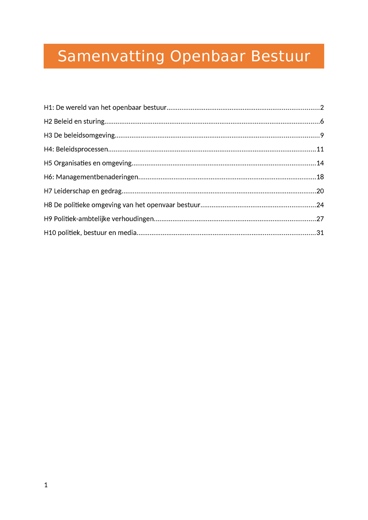 Samenvatting Openbaar Bestuur - - Studeersnel