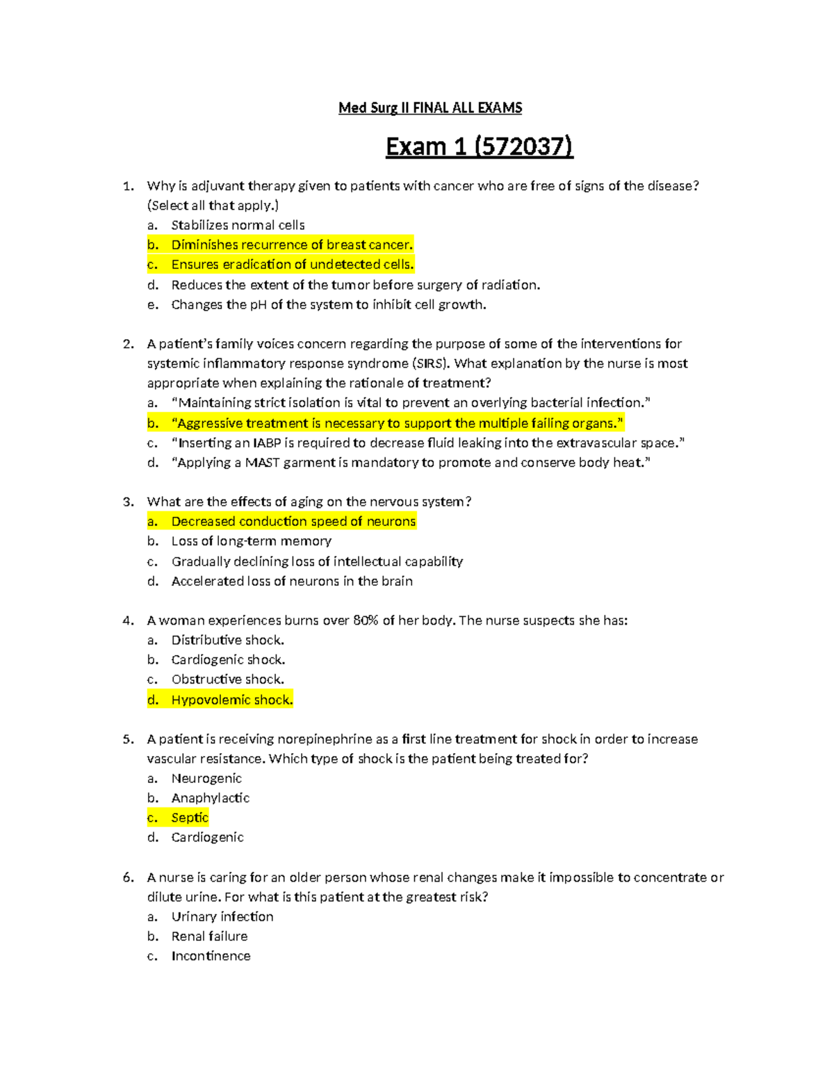 Final Study Guide FOR MED SURG EXAM AND Assignment - Med Surg II FINAL ...