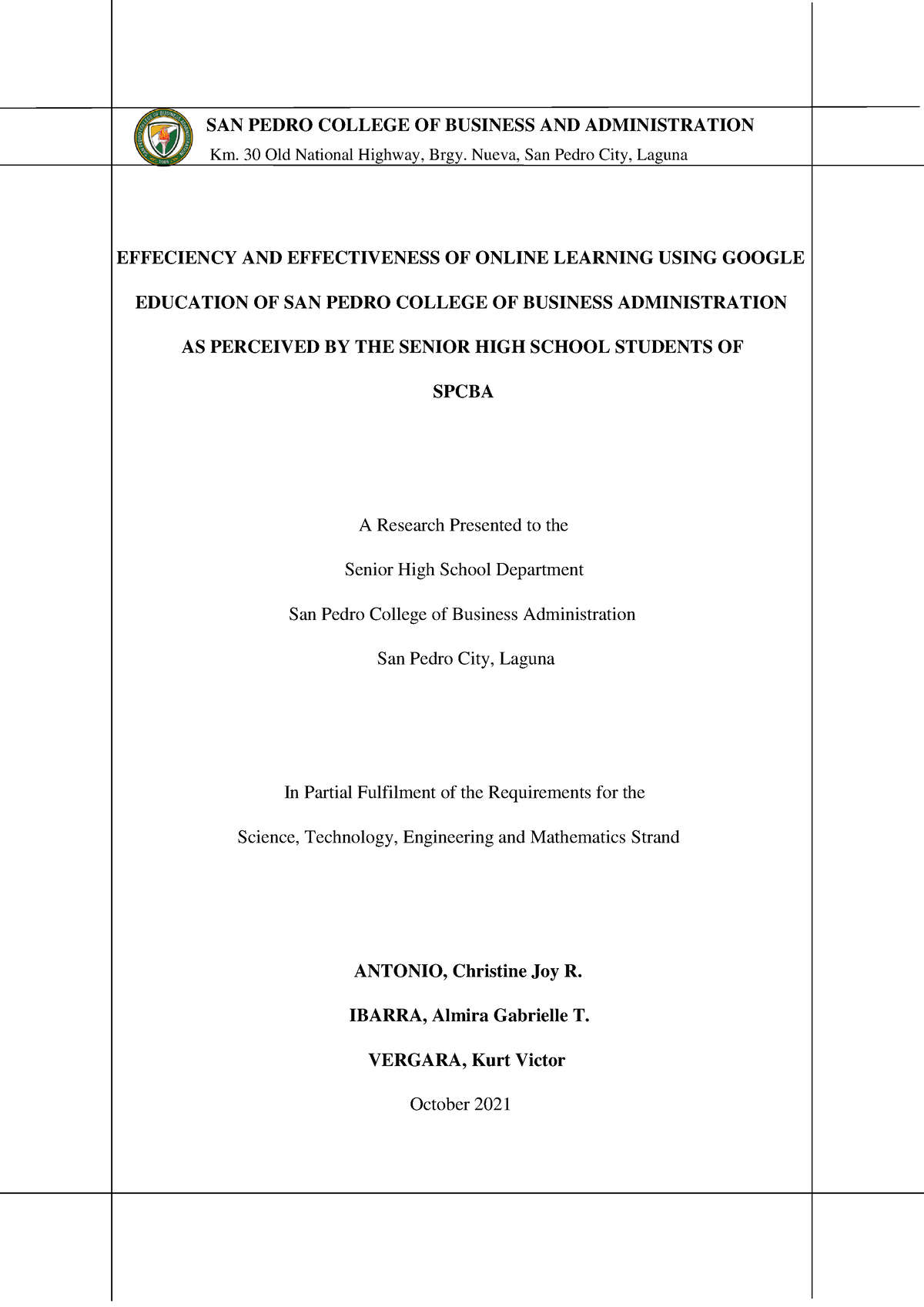 Chapter 1and2resubmission - Km. 30 Old National Highway, Brgy. Nueva ...