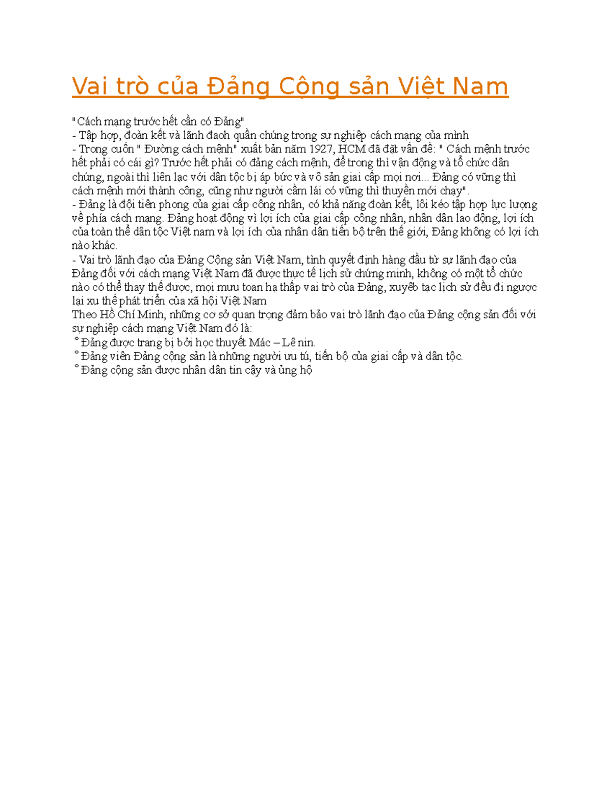 Vai trò của Đảng Cộng sản Việt Nam - Vai trò của Đảng Cộng sản Việt Nam