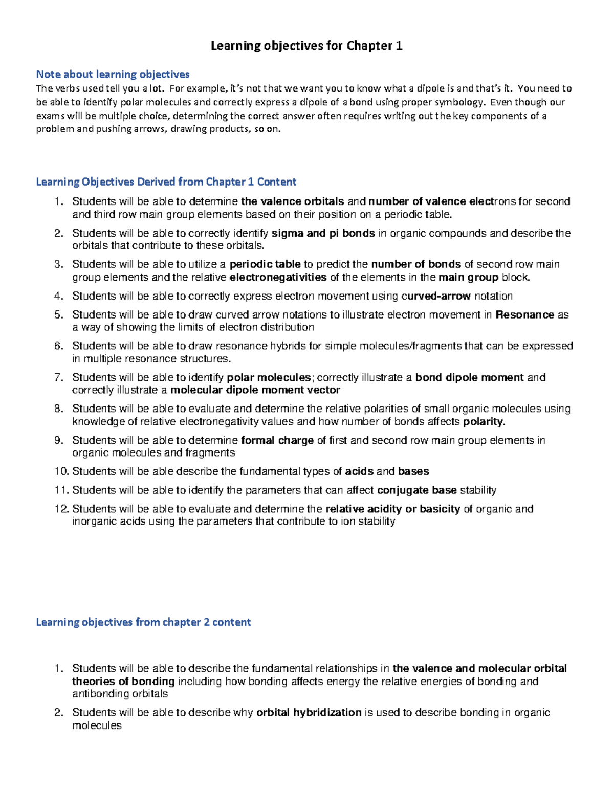 Learning Objectives for Exam 1 - Learning objectives for Chapter 1 Note ...