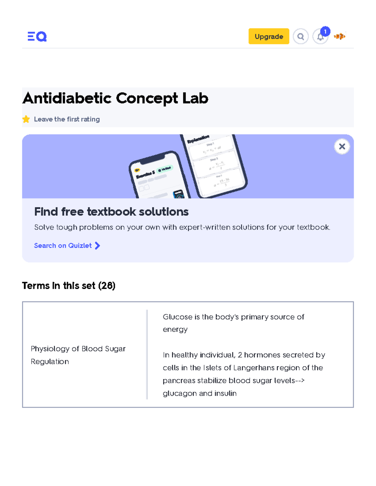 Antidiabetic Concept Lab Flashcards Quizlet Upgrade 1 Antidiabetic