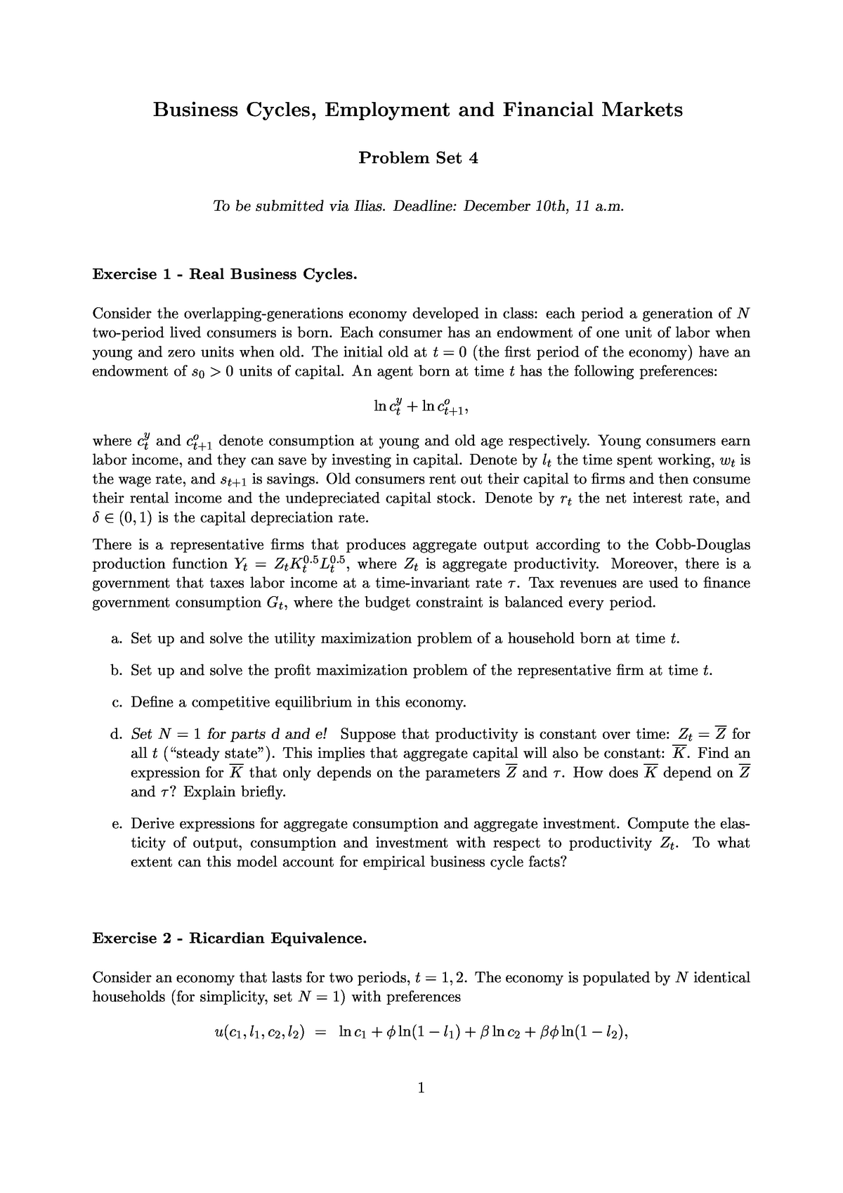 BEF PS4 - Questions - Business Cycles, Employment And Financial Markets ...