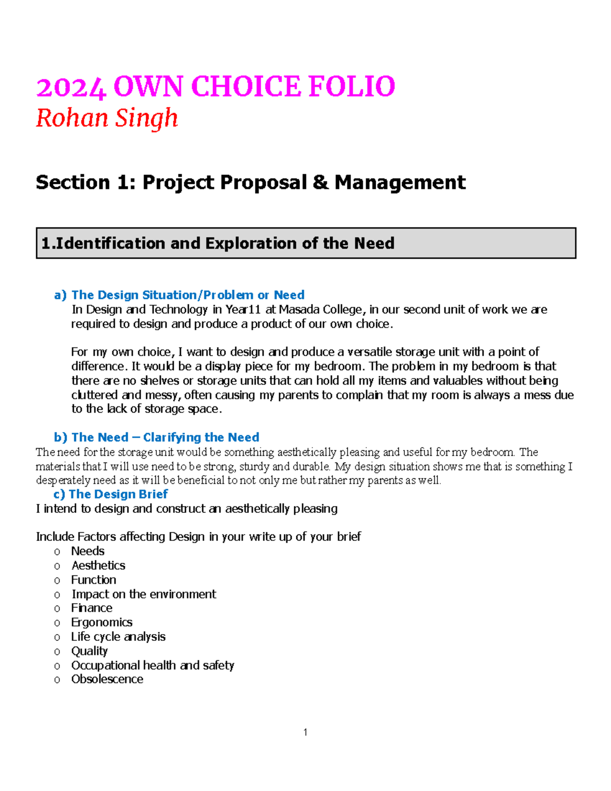 Rohan Singh - 11DAT Own Choice folio 2024 - 2024 OWN CHOICE FOLIO Rohan ...
