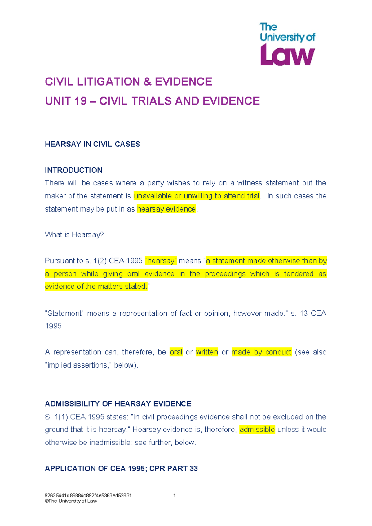 civil trials and evidence document - CIVIL LITIGATION & EVIDENCE UNIT ...