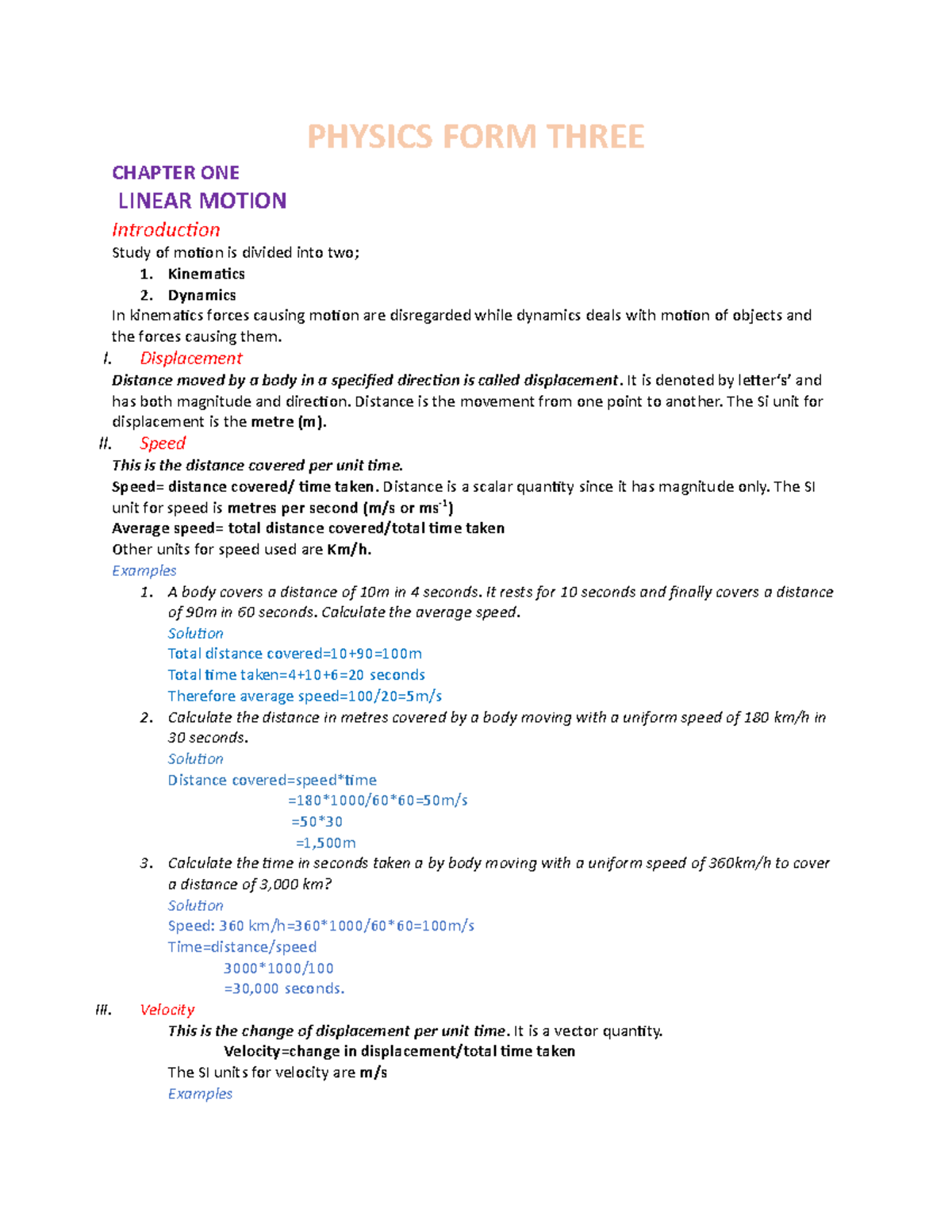 Physics-form-3-notes - PHYSICS FORM THREE CHAPTER ONE LINEAR MOTION ...