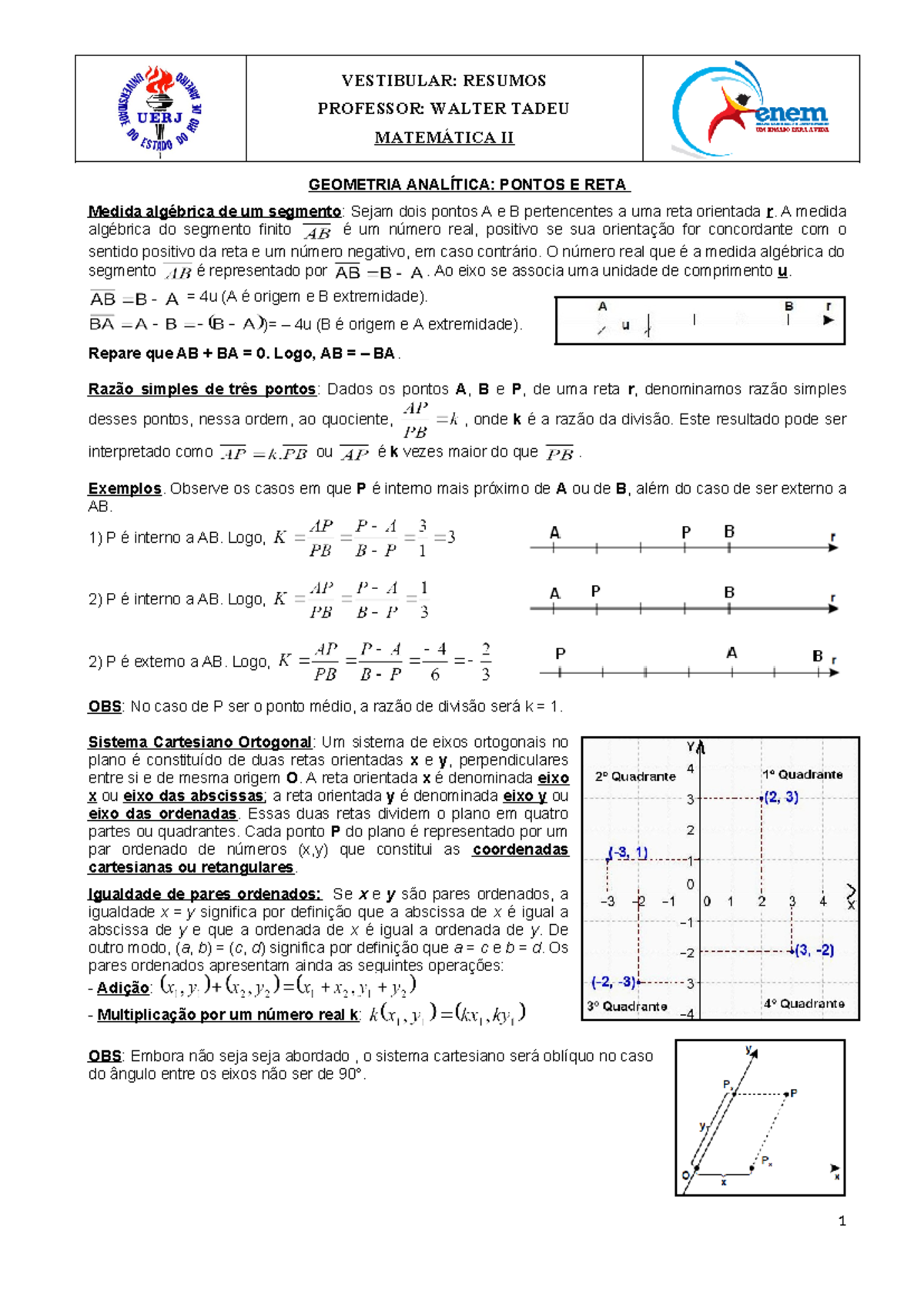 Resumo Vest Geom Anal Ponto Reta - VESTIBULAR: RESUMOS PROFESSOR ...