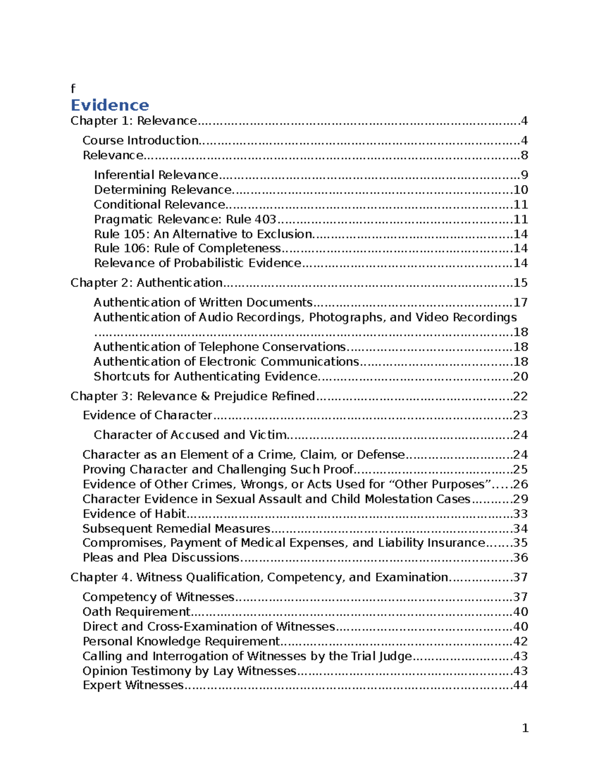 Evidence-Outline - Class Outline Study Guide - F Chapter 1: - Studocu