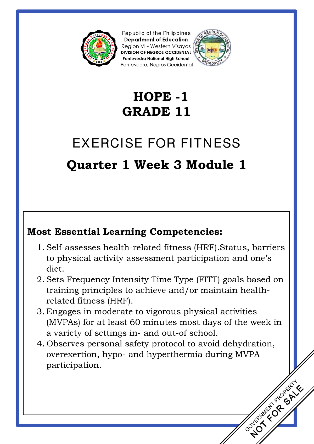 HOPE 1 Q1 W3 Mod3 - Physical Education - HOPE - GRADE 11 EX ERCI SE FOR ...