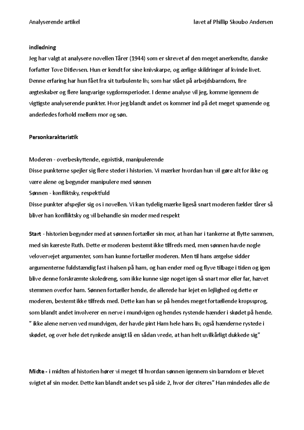 Tove Ditlevsen Analyse - Analyserende Artikel Lavet Af Phillip Skoubo ...