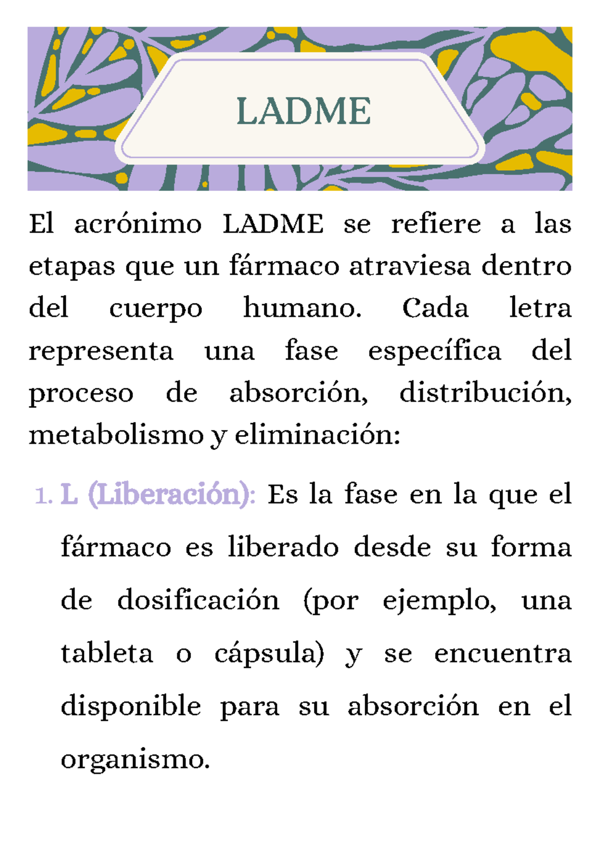 Ladme - El acrónimo LADME se refiere a las etapas que un fármaco ...