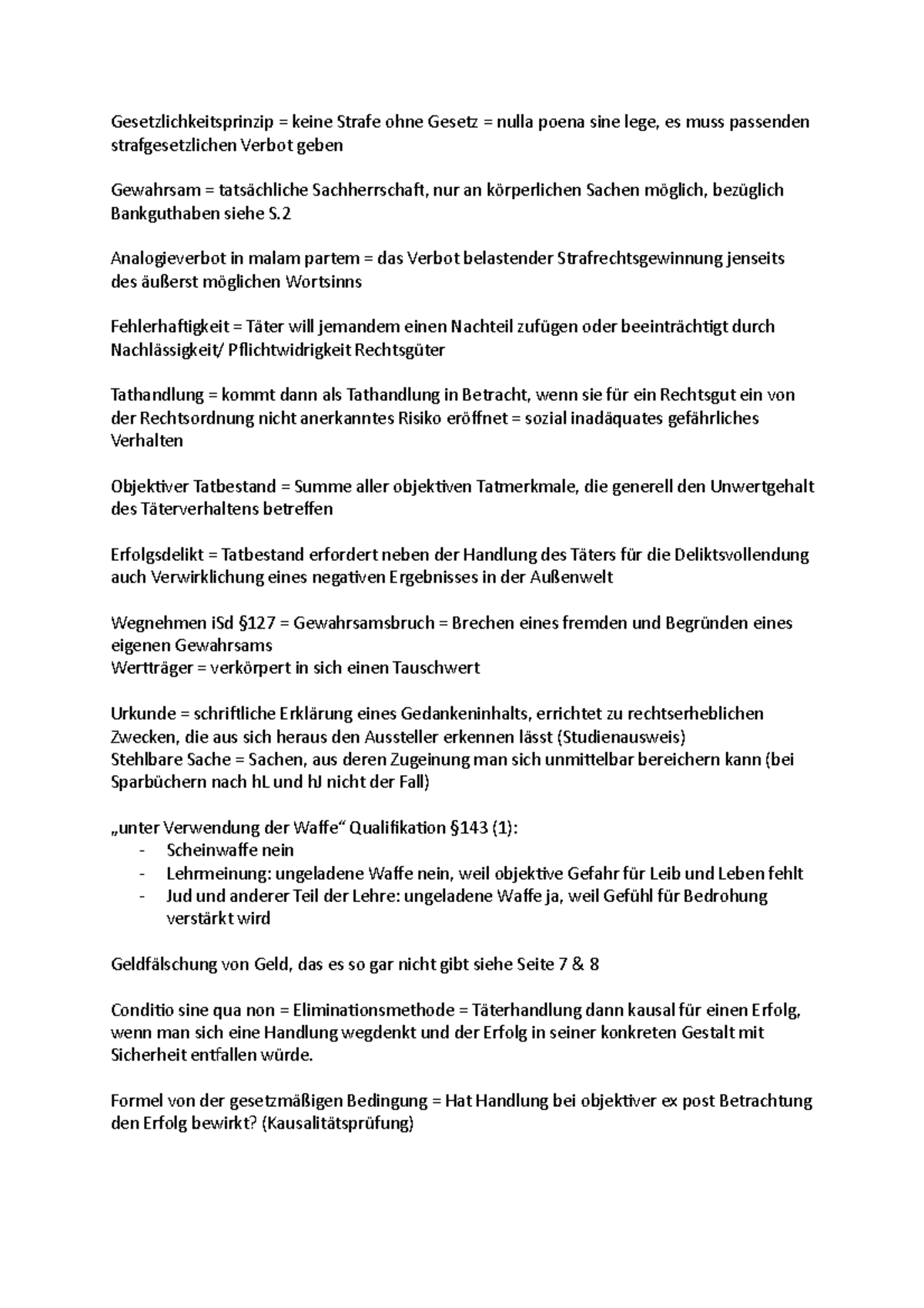 Definitionen strafrecht - Gesetzlichkeitsprinzip = keine Strafe ohne