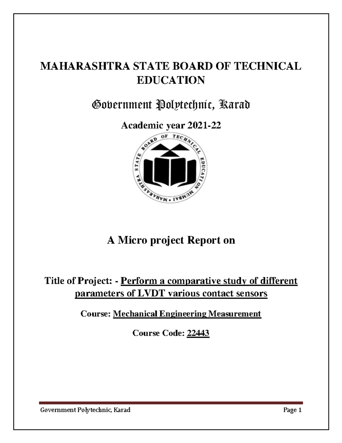 MEM Microproject Report - MAHARASHTRA STATE BOARD OF TECHNICAL ...