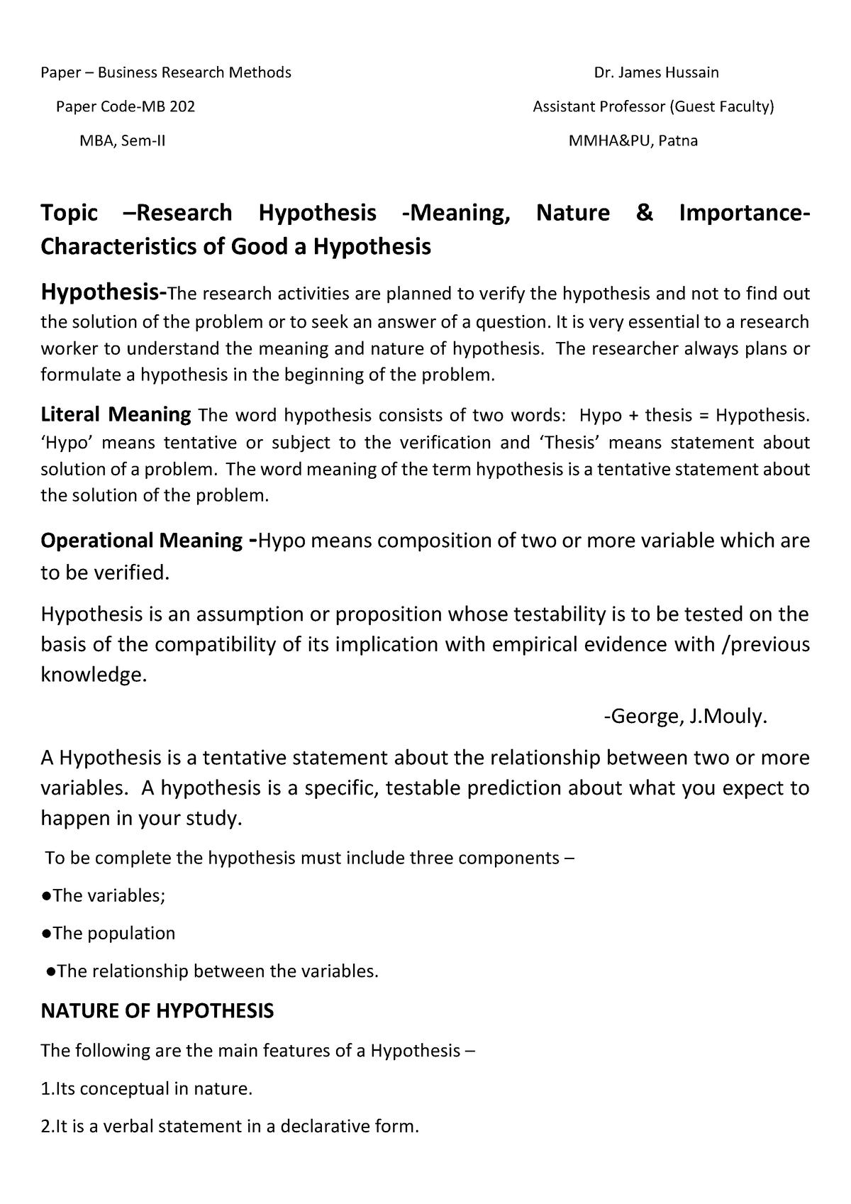 nature of hypothesis meaning