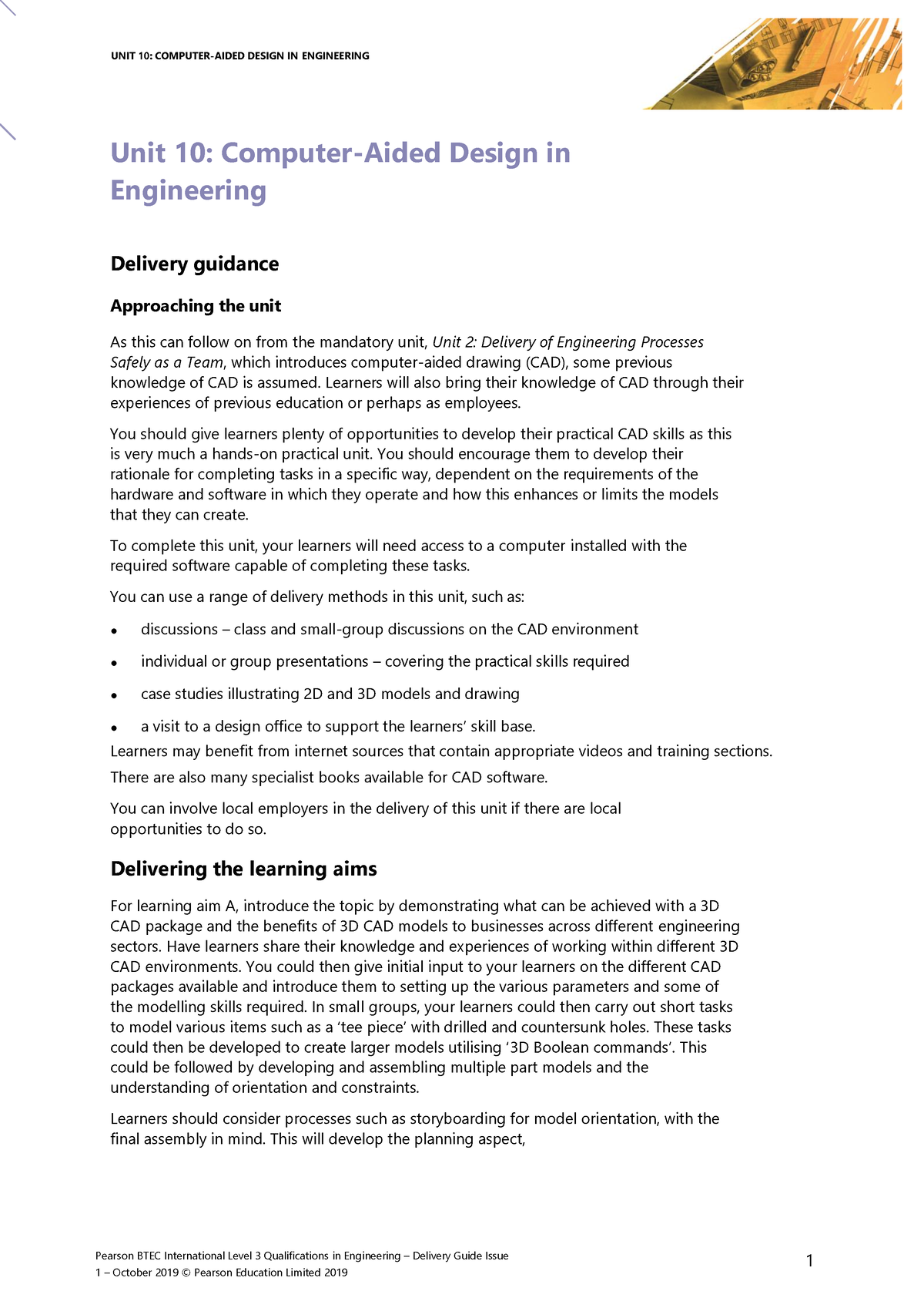 Btec Int L3 Engineering Delivery Guide Unit 10 - 1 Pearson BTEC ...