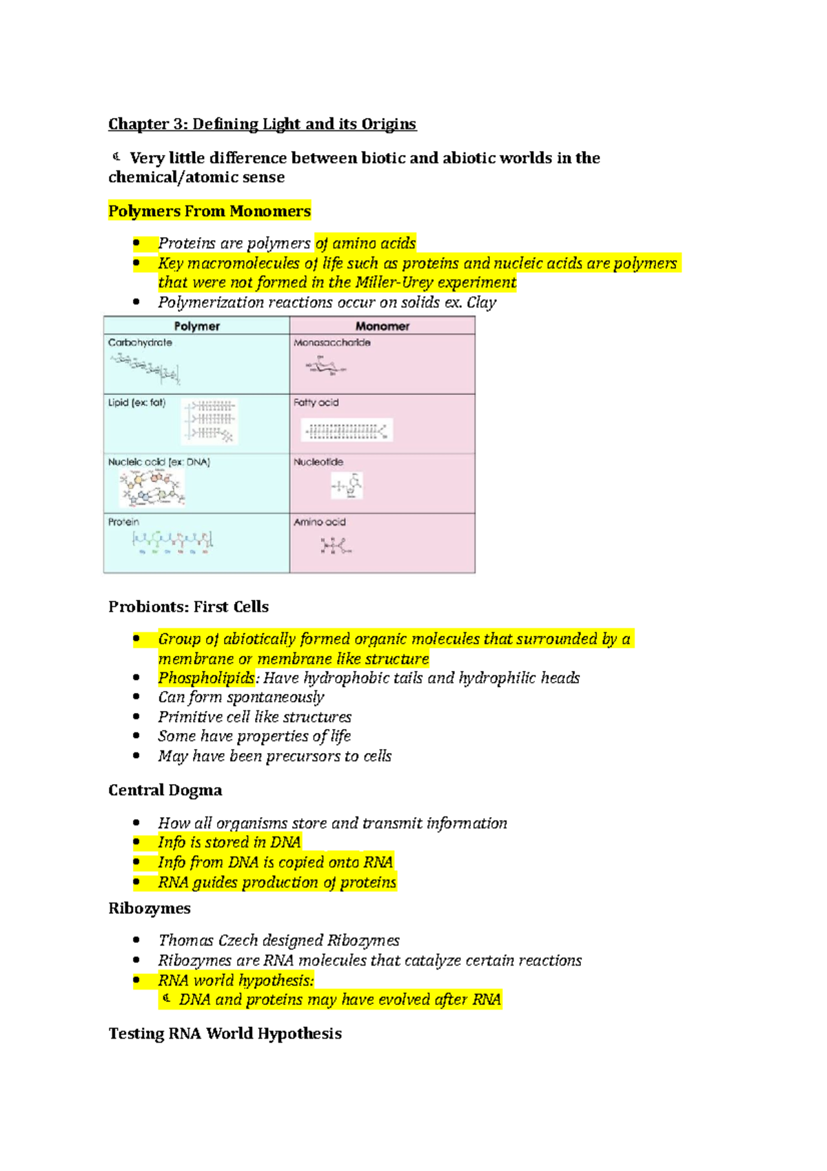 Week 2 - Week 2 Life Processes lecture notes - Chapter 3: Defining ...