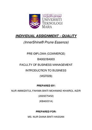 MGT547 Individual Assignment - BUSINESS AND MANAGEMENT FACULTY KAMPUS ...