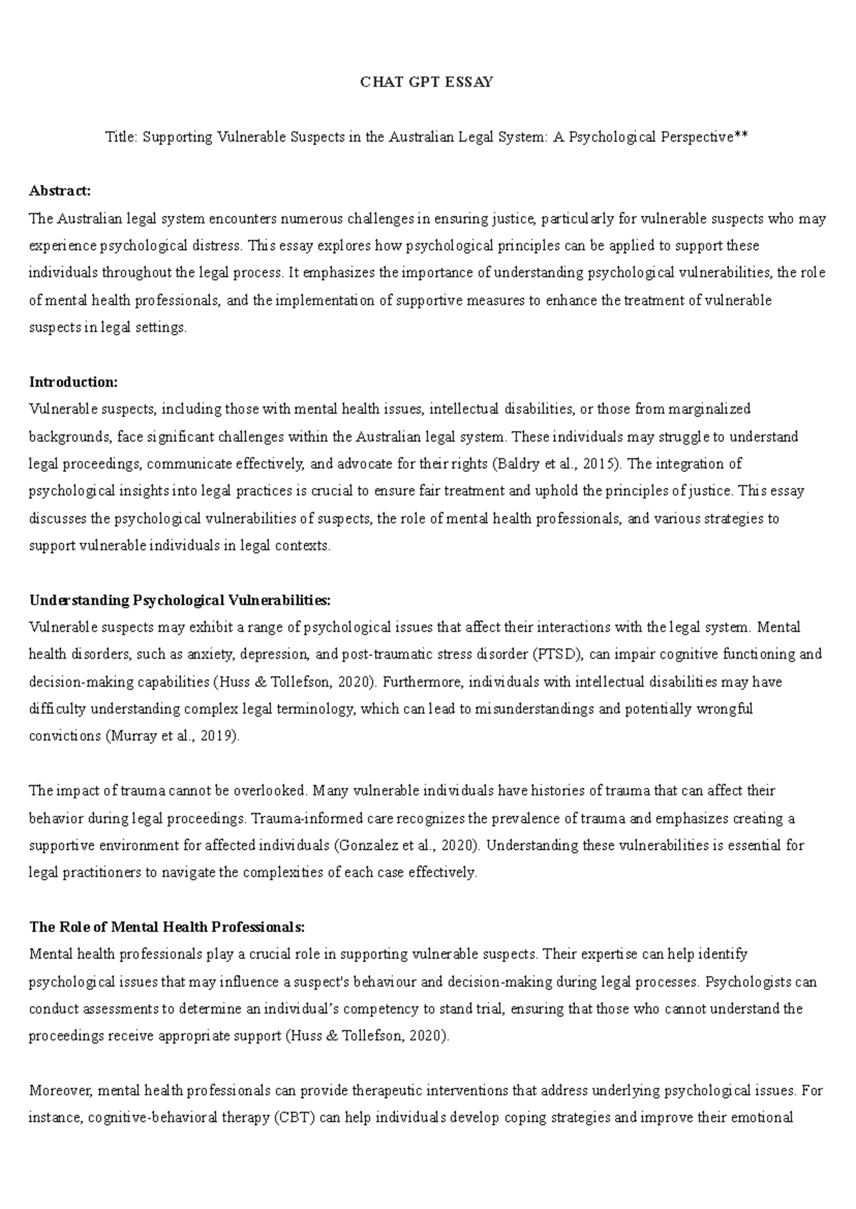 OLET2602 Written Critique - CHAT GPT ESSAY Title: Supporting Vulnerable ...