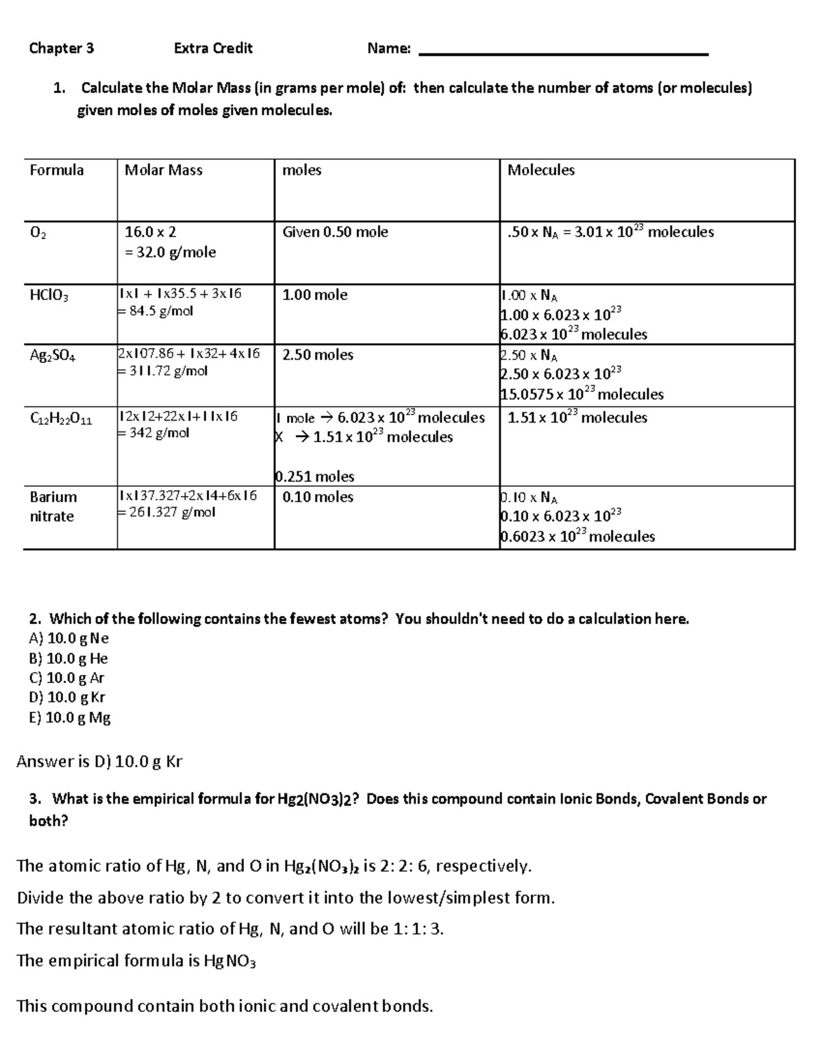 111 ec ch3 - homework - Chapter 3 Extra Credit Name: 1. Calculate the ...