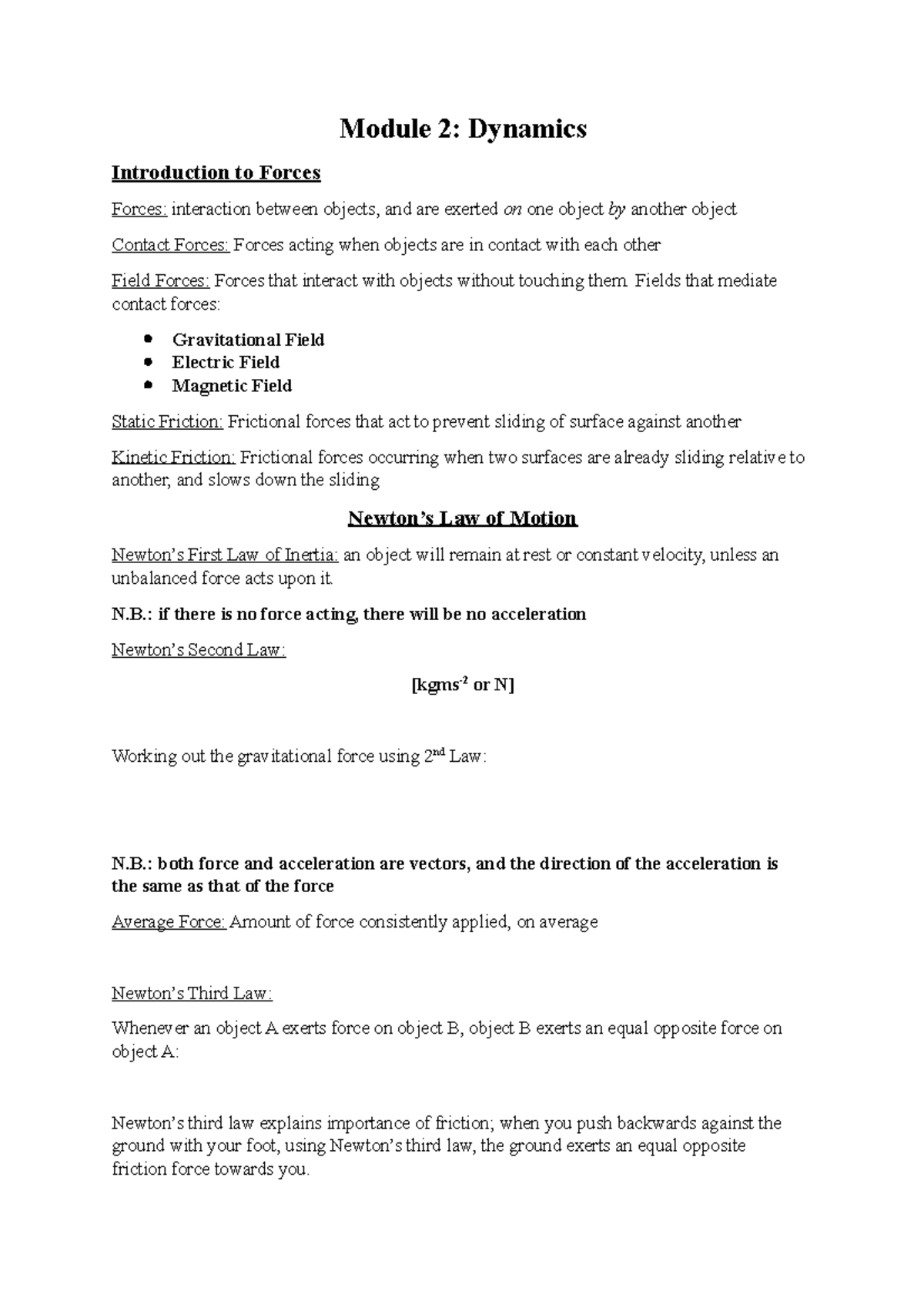 Physics Dynamics - Module 2: Dynamics Introduction to Forces Forces ...