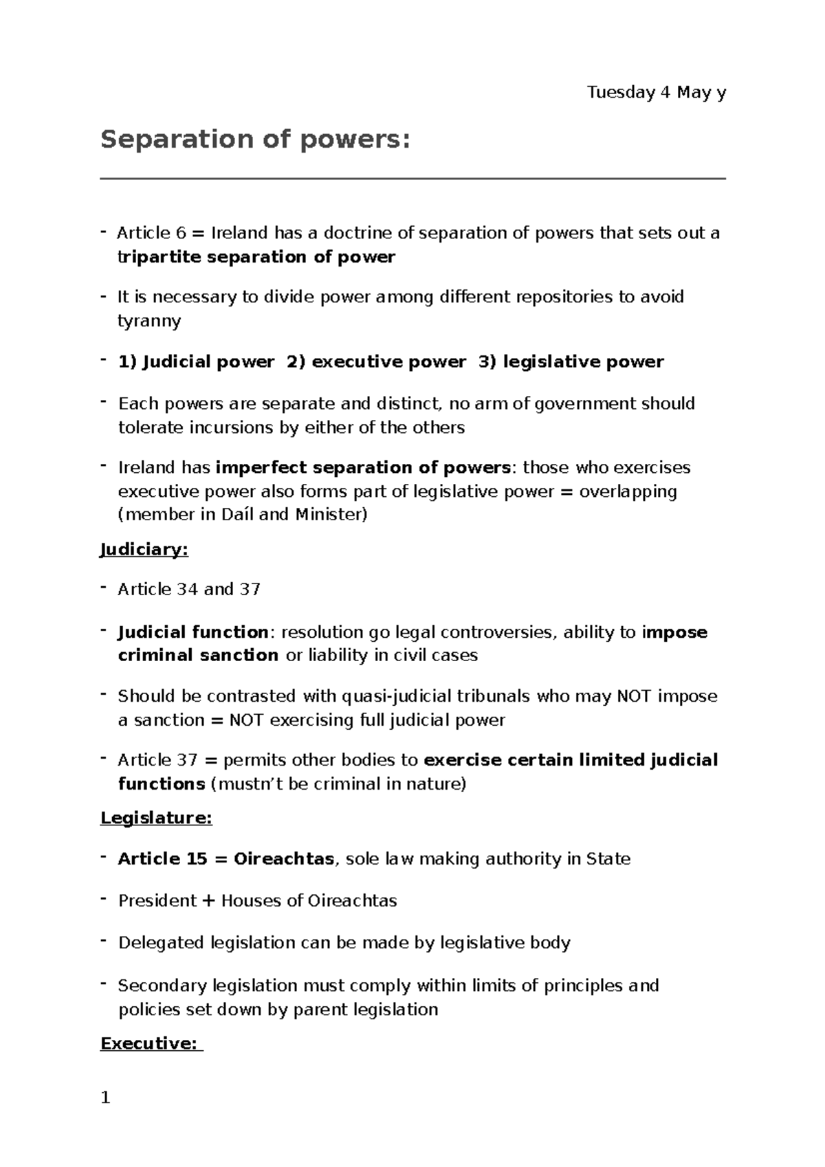 separation of powers ireland essay