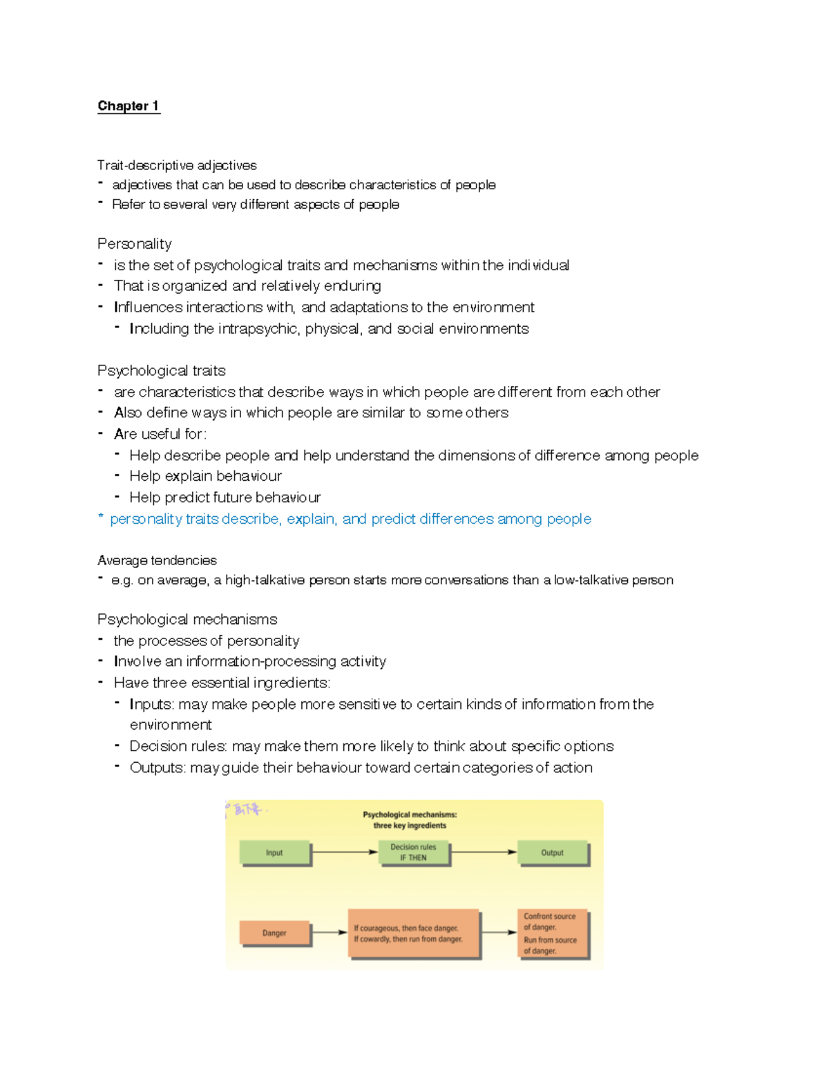 Psyc305a Lecture 1 Chapter 1 Trait descriptive Adjectives Adjectives That Can Be Used To 