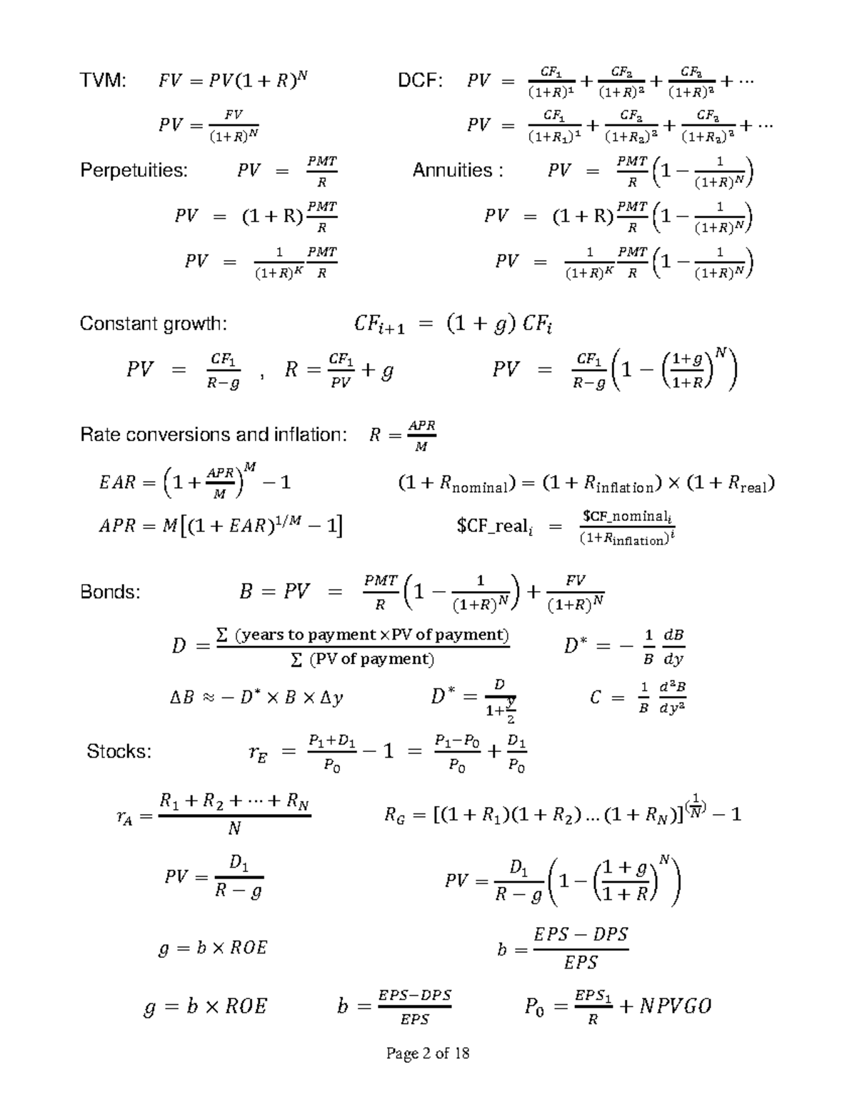 Formula Sheets From 2019 FIN301 Final Exam - Fin301 - UAlberta - Studocu