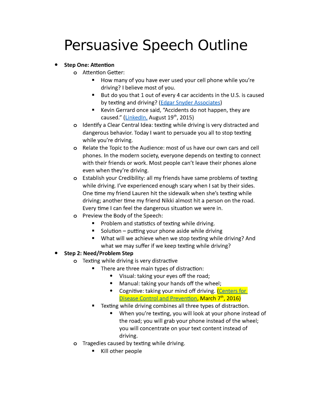 Cell phone persuasive speech