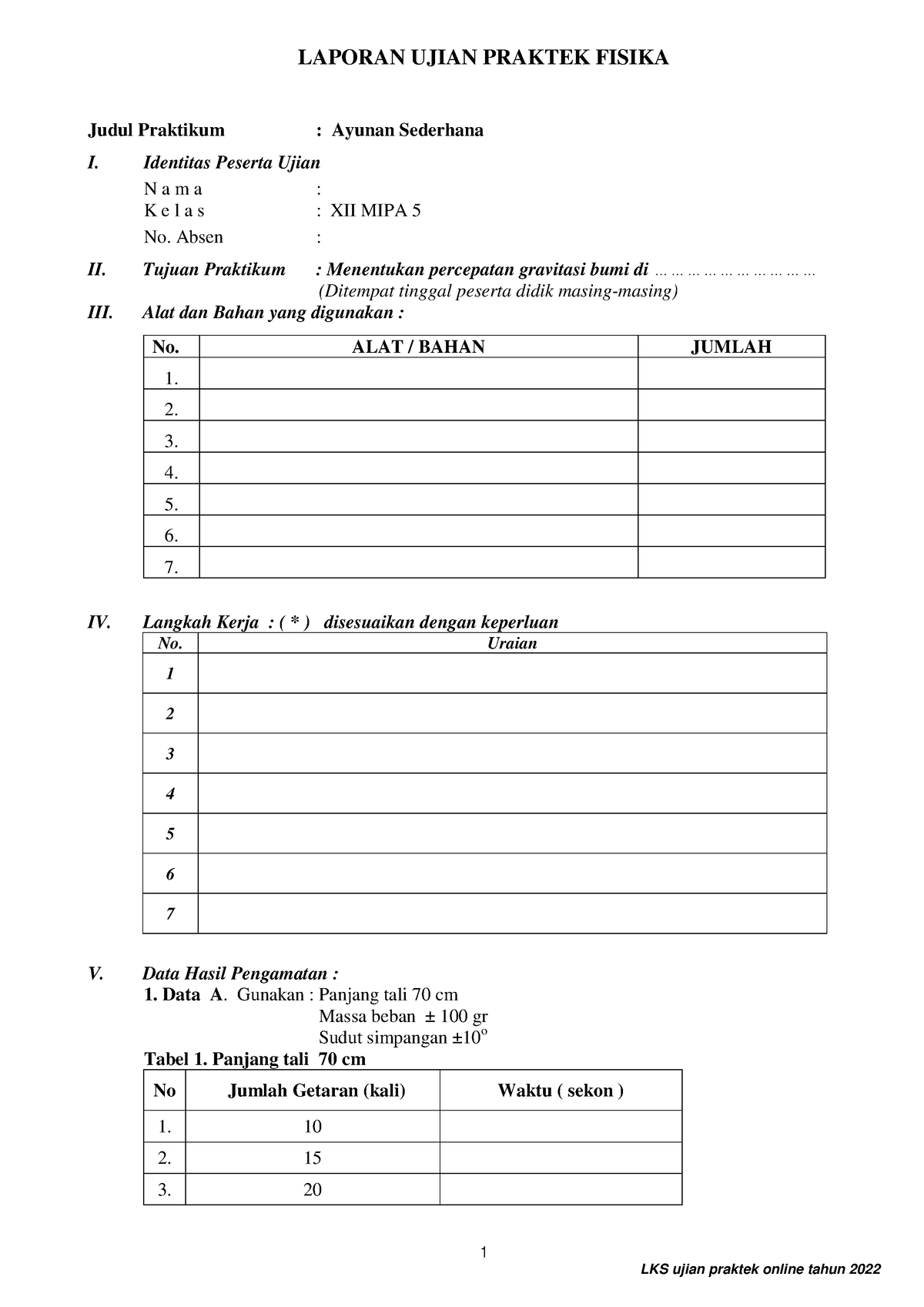 Lks Ujian Praktek 2022 Xii Mipa 5 1 Laporan Ujian Praktek Fisika Judul Praktikum Ayunan 8575
