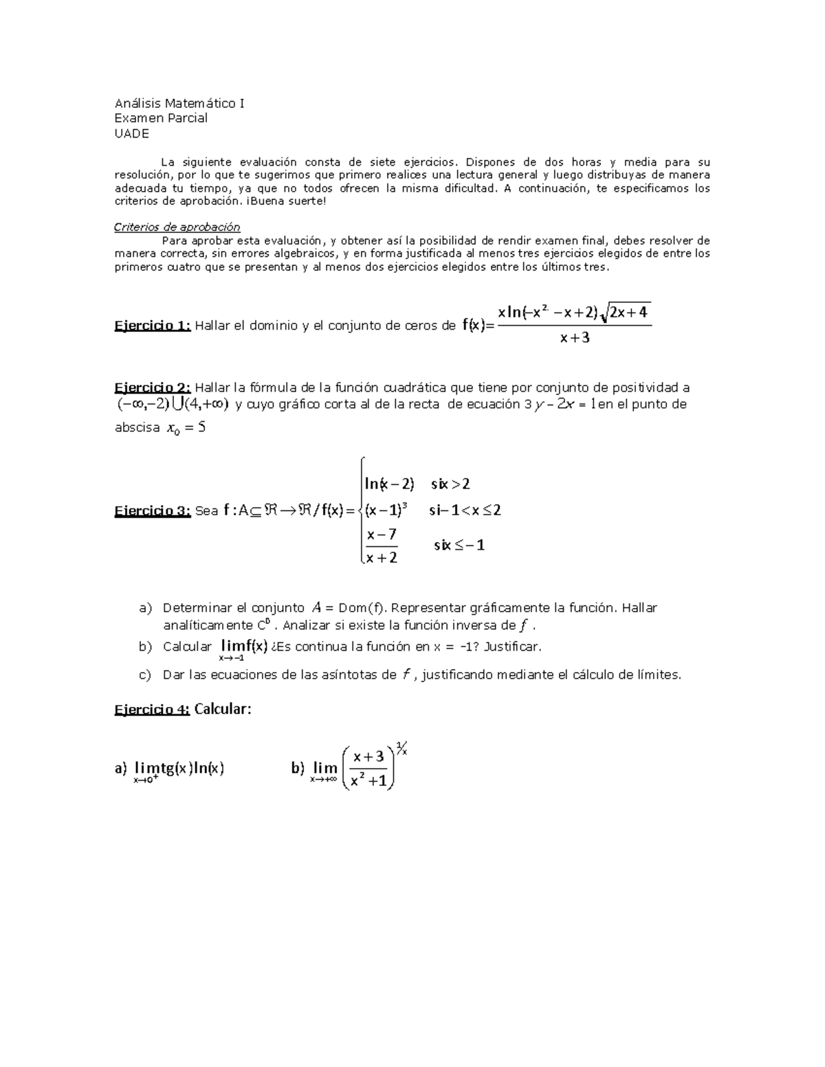 Ejemplo Primer Parcial B AMI Resuelto - Análisis Matemático I Examen ...