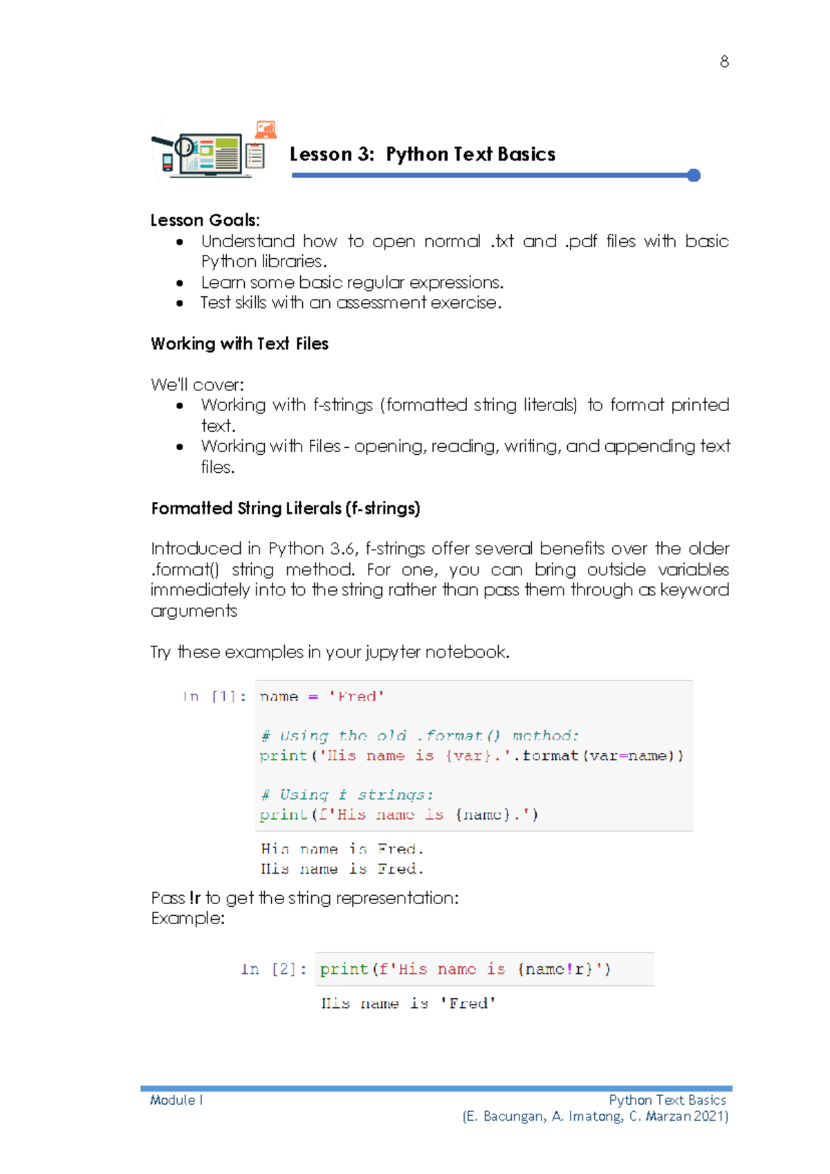 Module I lesson 3 python text basics - Module I Python Text Basics ...