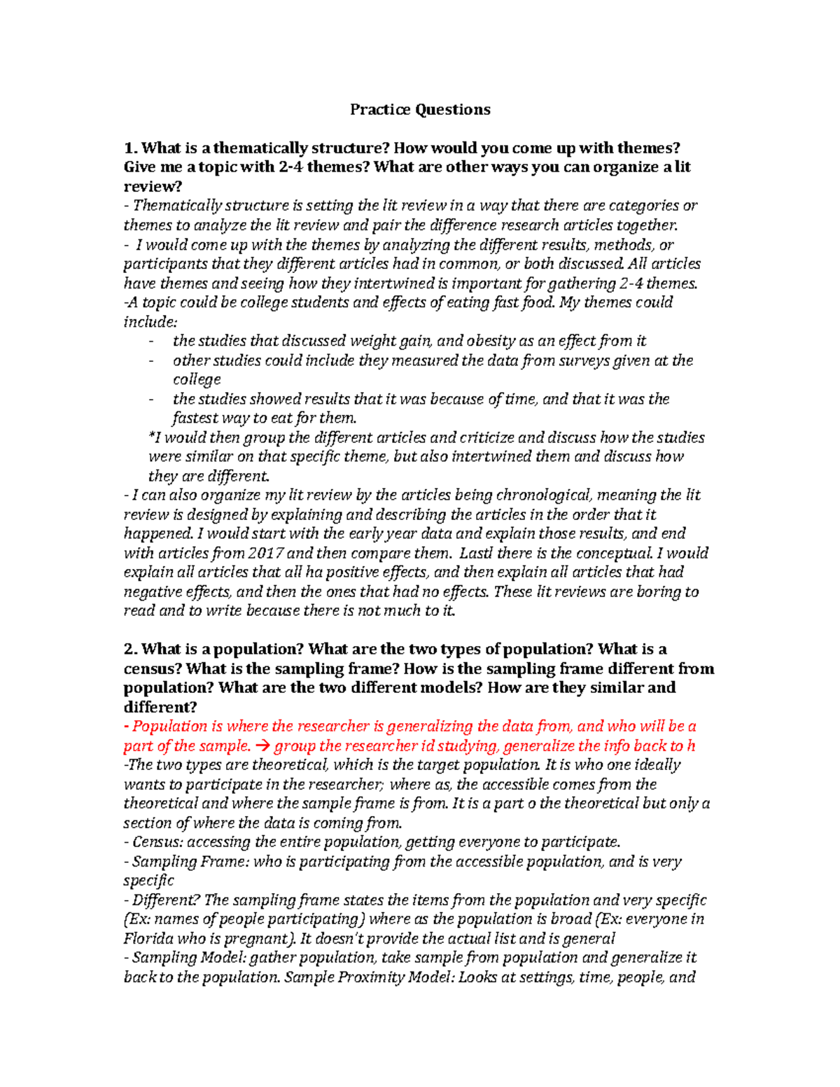 Practice Questions for research Practice Questions What is a