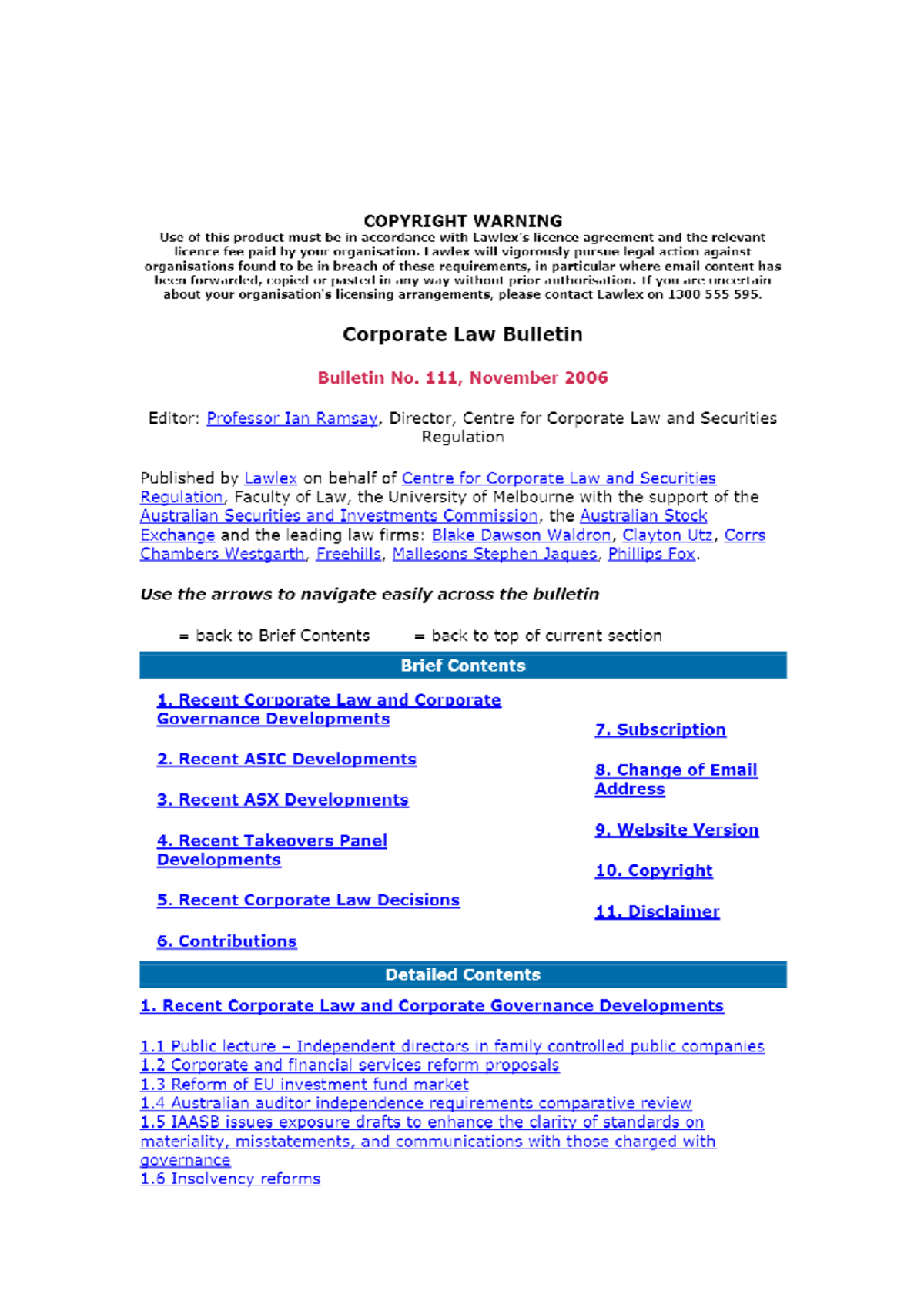 Corporate Law Bulletin 111 - November 2006 - BLAW 2001 - Studocu