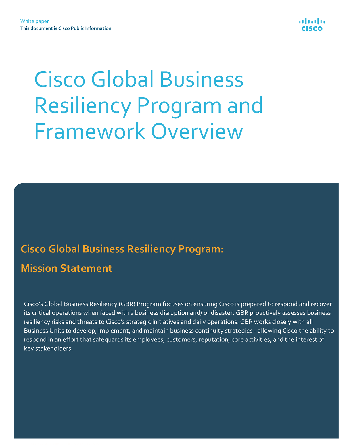 Cisco Global Business Resiliency White Paper - This Document Is Cisco ...