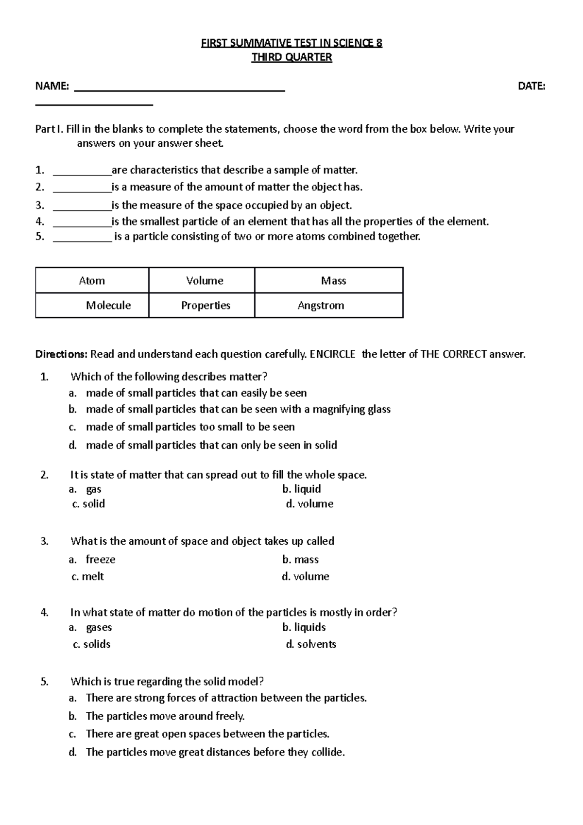 1st Summative - grades modification - FIRST SUMMATIVE TEST IN SCIENCE 8 ...