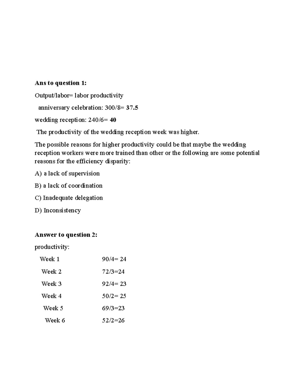 Production Operations Management assignment - Ans to question 1: Output ...