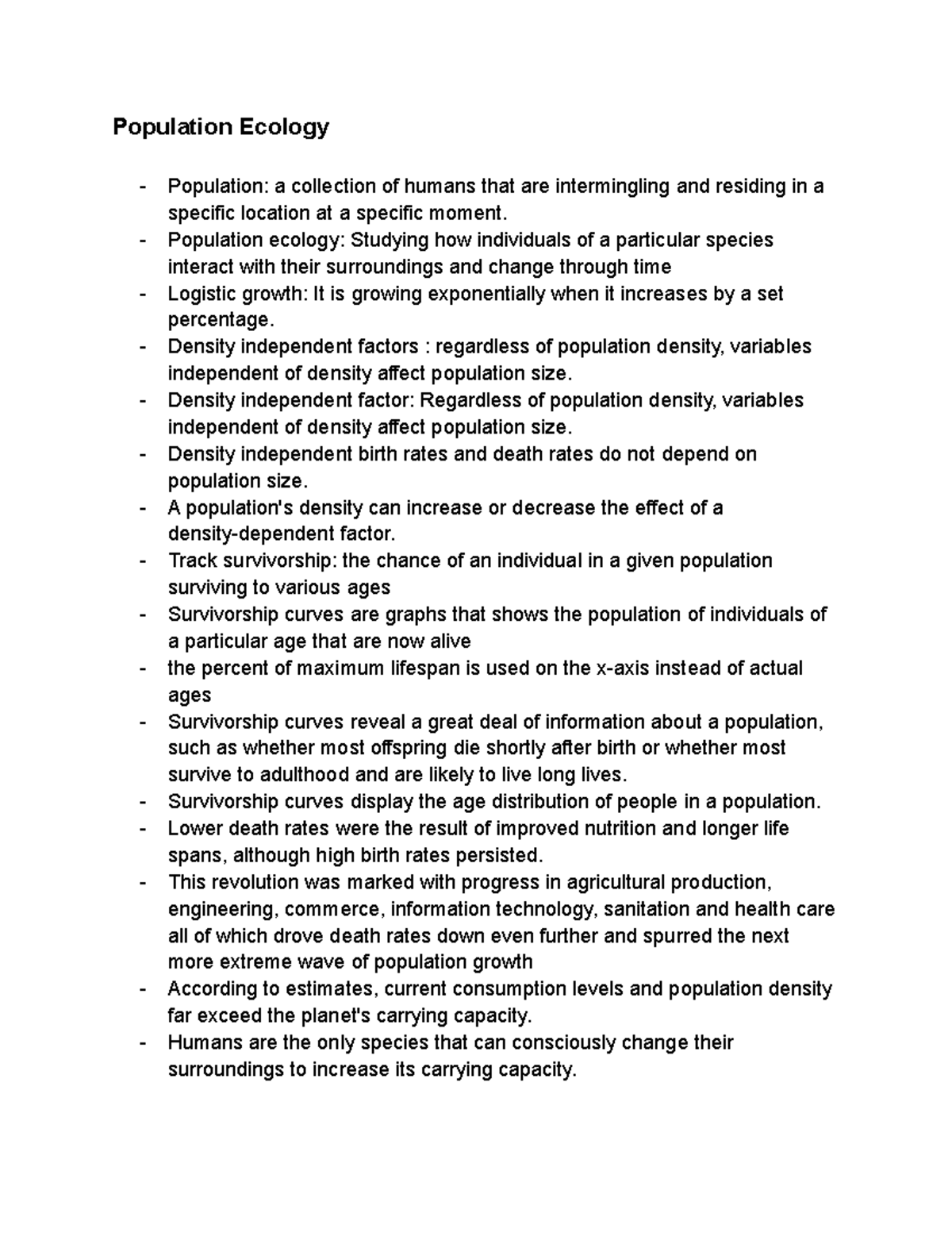 Environmental Science Ch. 1- Population Ecology - Population Ecology ...