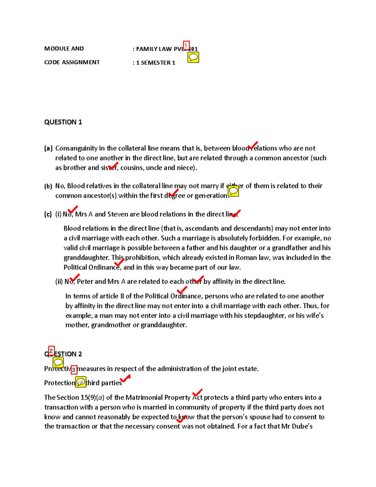 PVL2601 Assignment 1 - : FAMILY LAW PVL : 1 SEMESTER 1 MODULE AND CODE ...